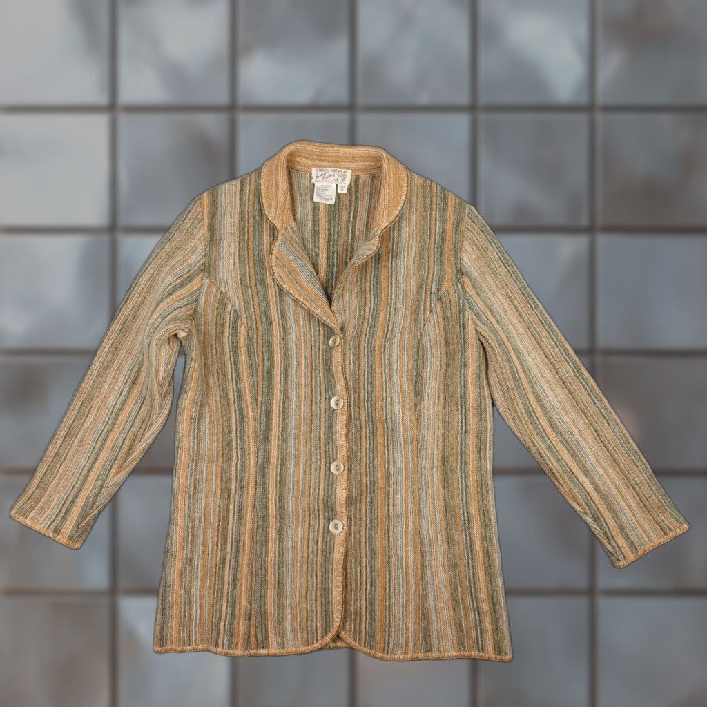 Vintage VINTAGE Denbigh Knitwear Jacket Womens M Beige Wool Striped Button 80s 90s Retro Classic Preppy England Size M / US 6-8 / IT 42-44 - 1 Thumbnail