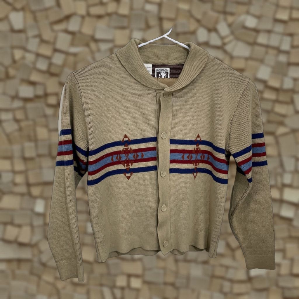 Armani VINTAGE Karman Cardigan Sweater Aztec Striped L Tan Womens? Size L / US 10 / IT 46 - 1 Thumbnail