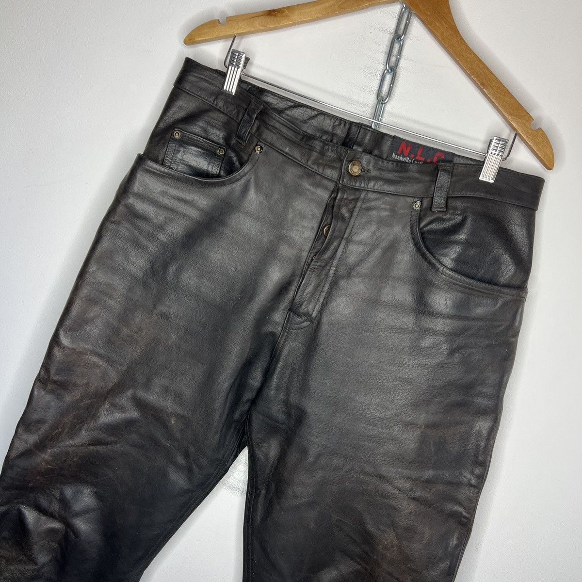 Leather × Vintage Vintage Nashville Classic Leather MOTO Pants Trousers Biker Size US 36 / EU 52 - 4 Thumbnail