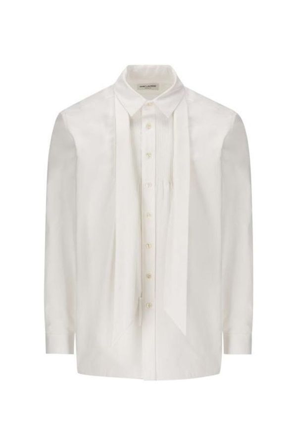 Saint Laurent Paris o1bcso1str1024 Lavalliere Neck Blouse in White Size US M / EU 48-50 / 2 - 1 Thumbnail