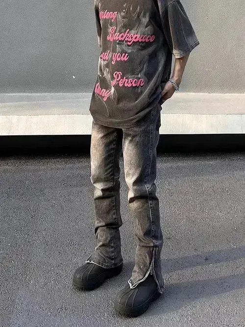 Japanese Brand × Jean Street Washed Gray Grunge Side Zip Micro Flared Jeans Size US 32 / EU 48 - 2 Thumbnail