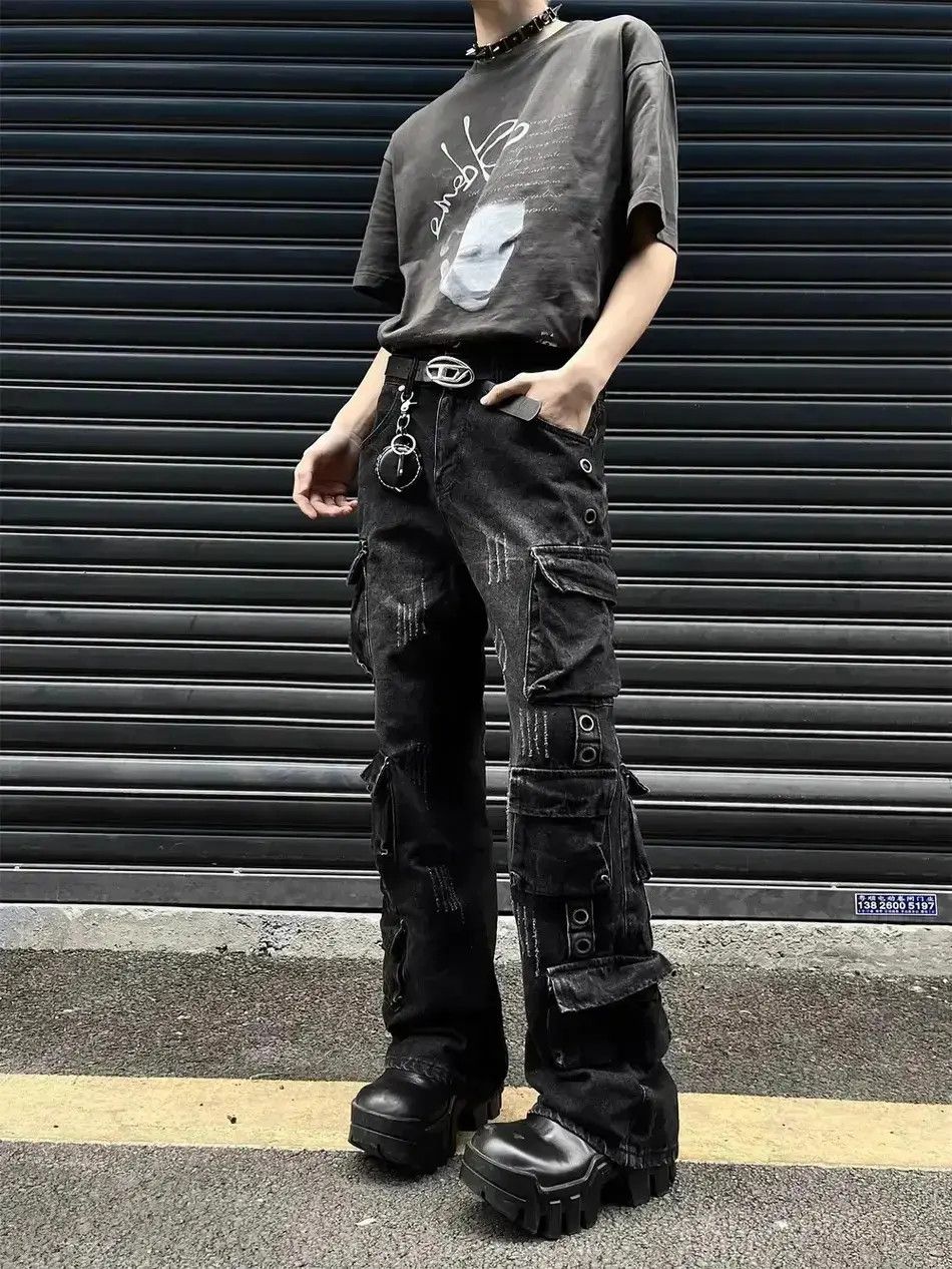 Japanese Brand Multi pocket black straight leg jeans Size US 32 / EU 48 - 5 Thumbnail