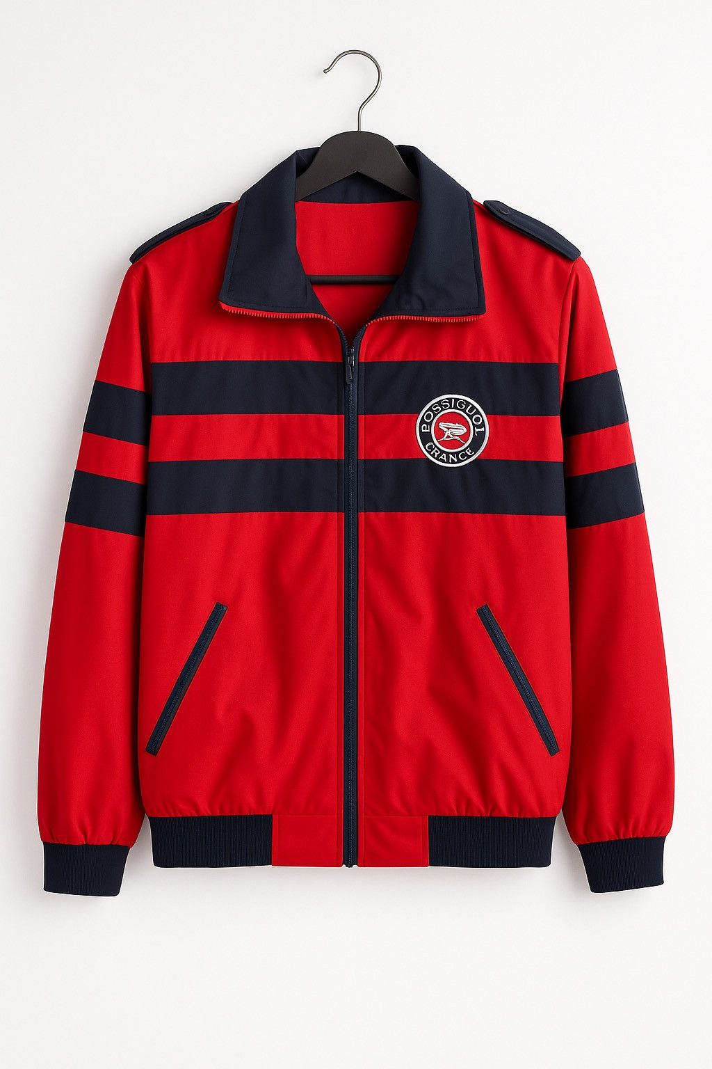 Vintage Rossignol France Red & Navy Striped Nylon Jacket