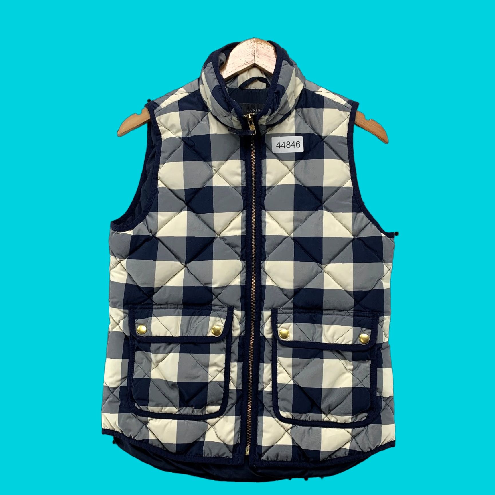 J.Crew J.CREW Down Puffer Vest Womens XS Blue Quilted Plaid Sleeveless Vest Size XS / US 0-2 / IT 36-38 - 1 Thumbnail