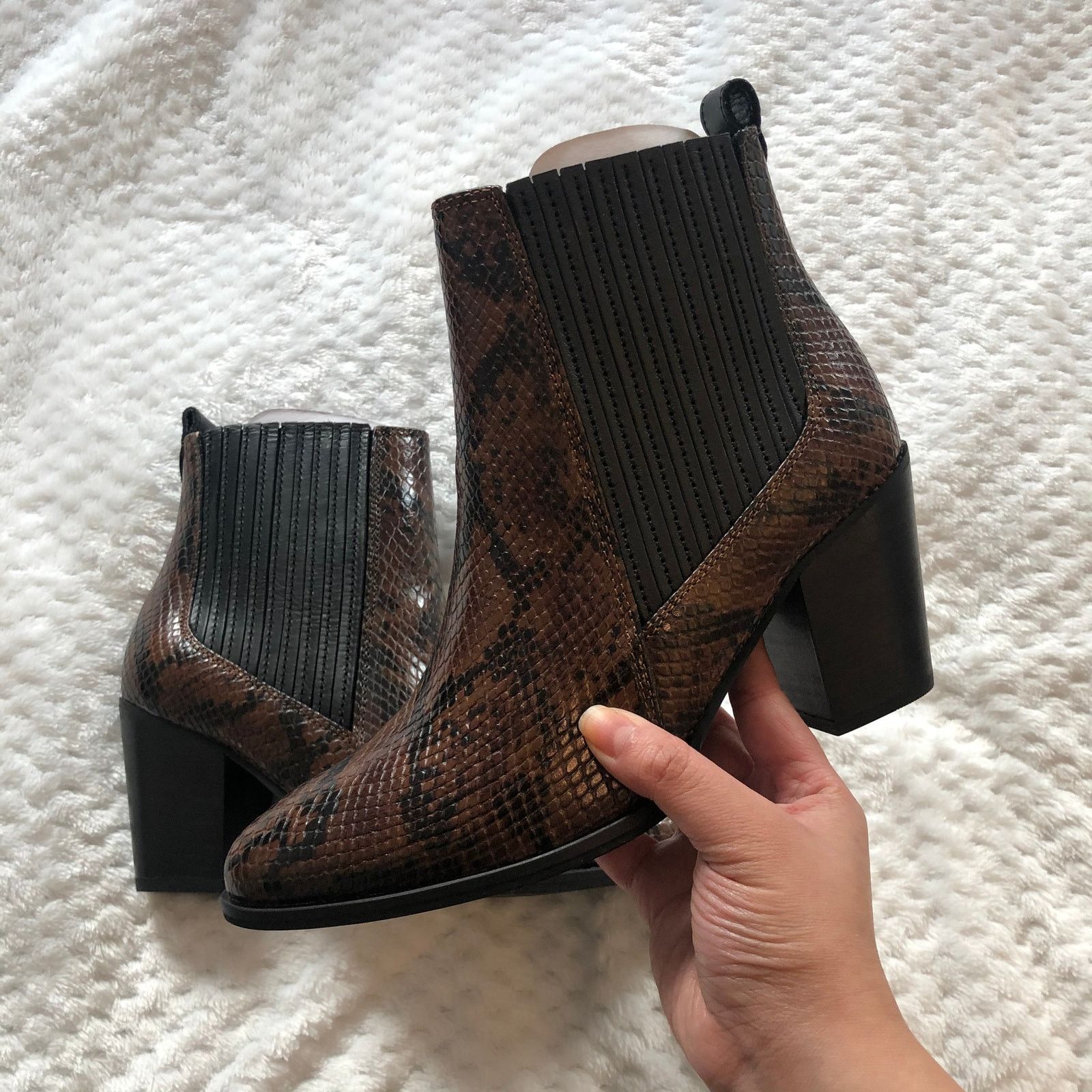 Clarks Clarks West Lo Dark Tan Snake Leather Heeled Booties Size US 8 / IT 38 - 5 Thumbnail