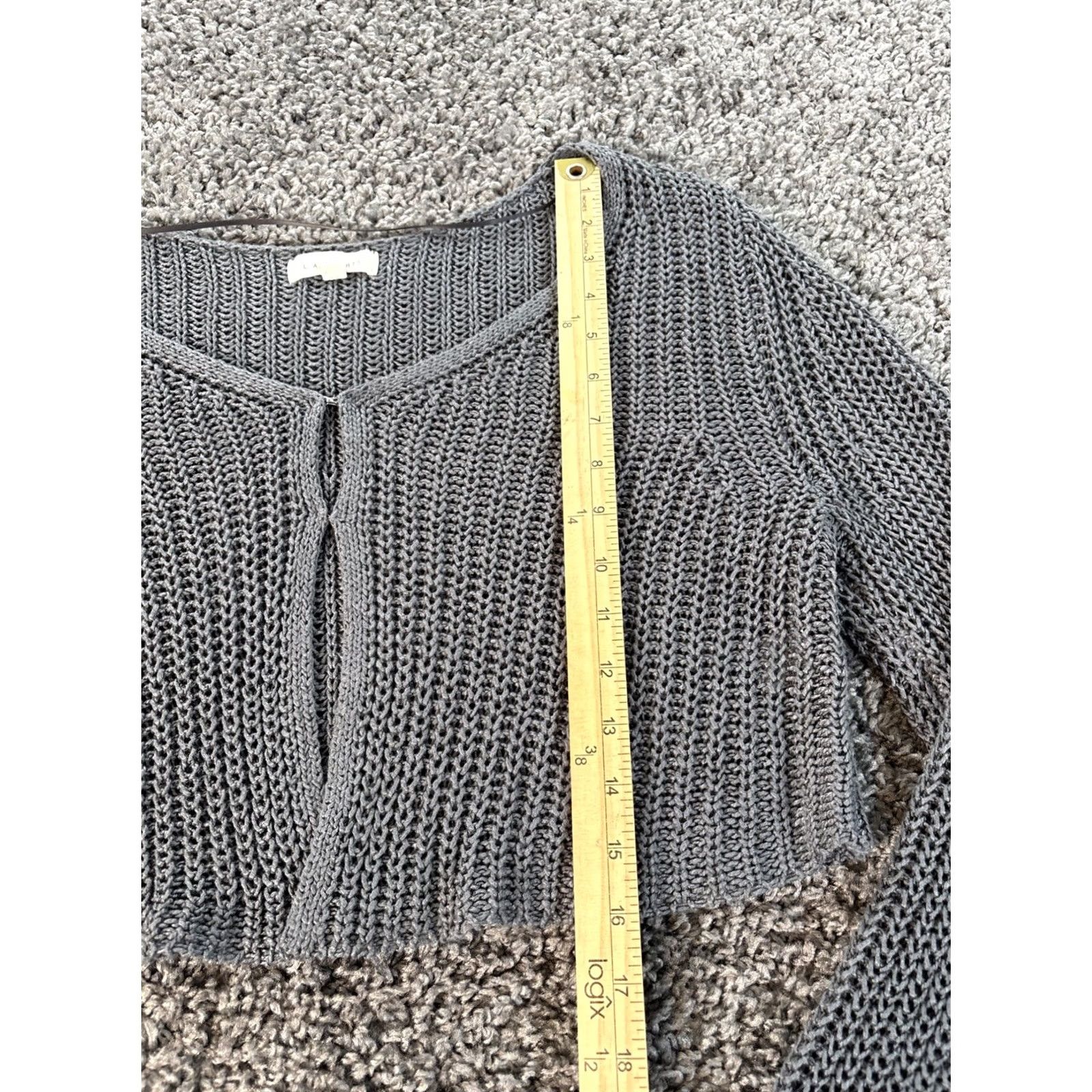 Vintage La Hearts Cardigan Sweater Womens XL Gray Open-Knit Crochet Boat Neck Drape Y2K Long Sleeve Cable Knit Vintage? Size XL / US 12-14 / IT 48-50 - 2 Thumbnail