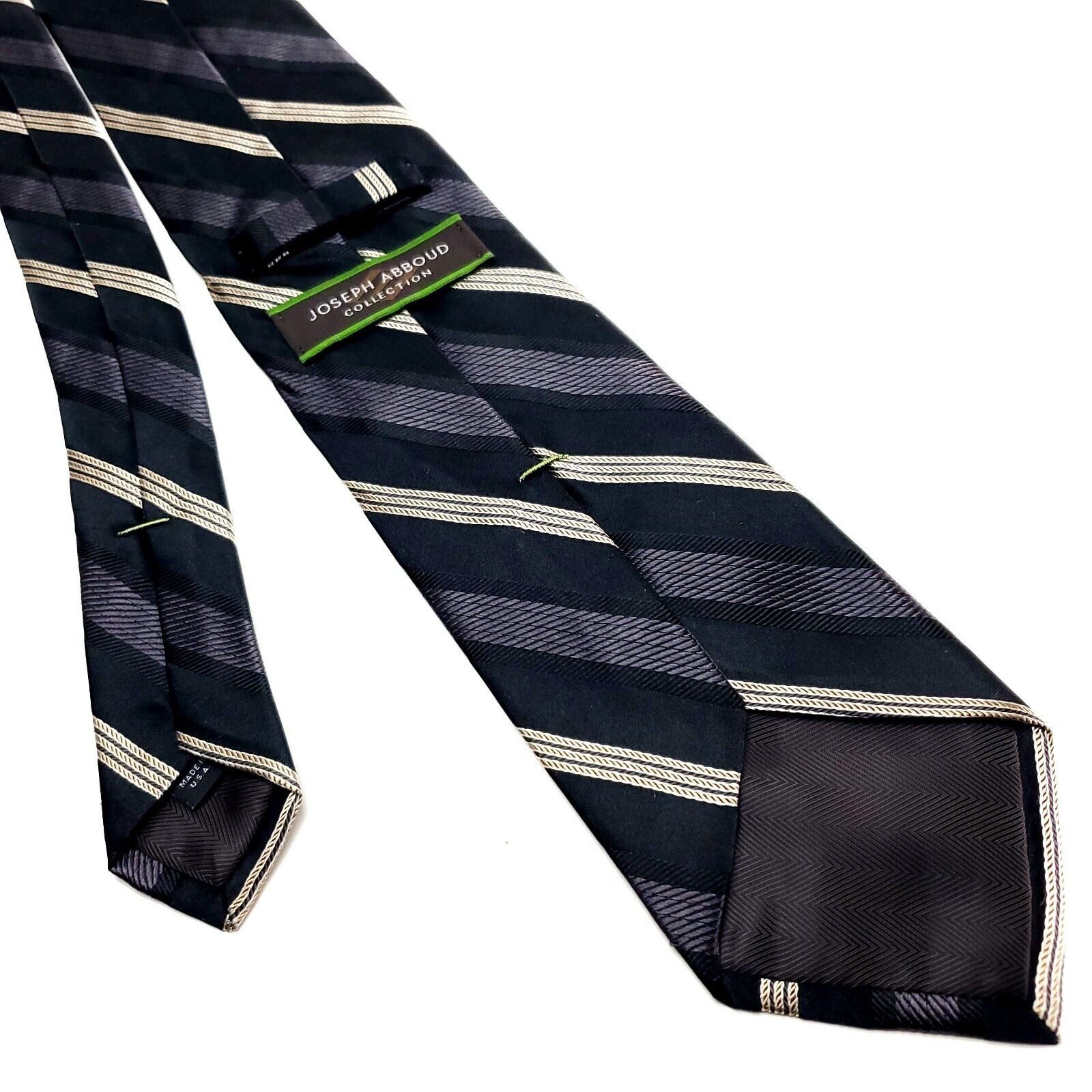Joseph Abboud Joseph Abboud Dark Blue Silk Tie Woven Striped Size ONE SIZE - 3 Thumbnail
