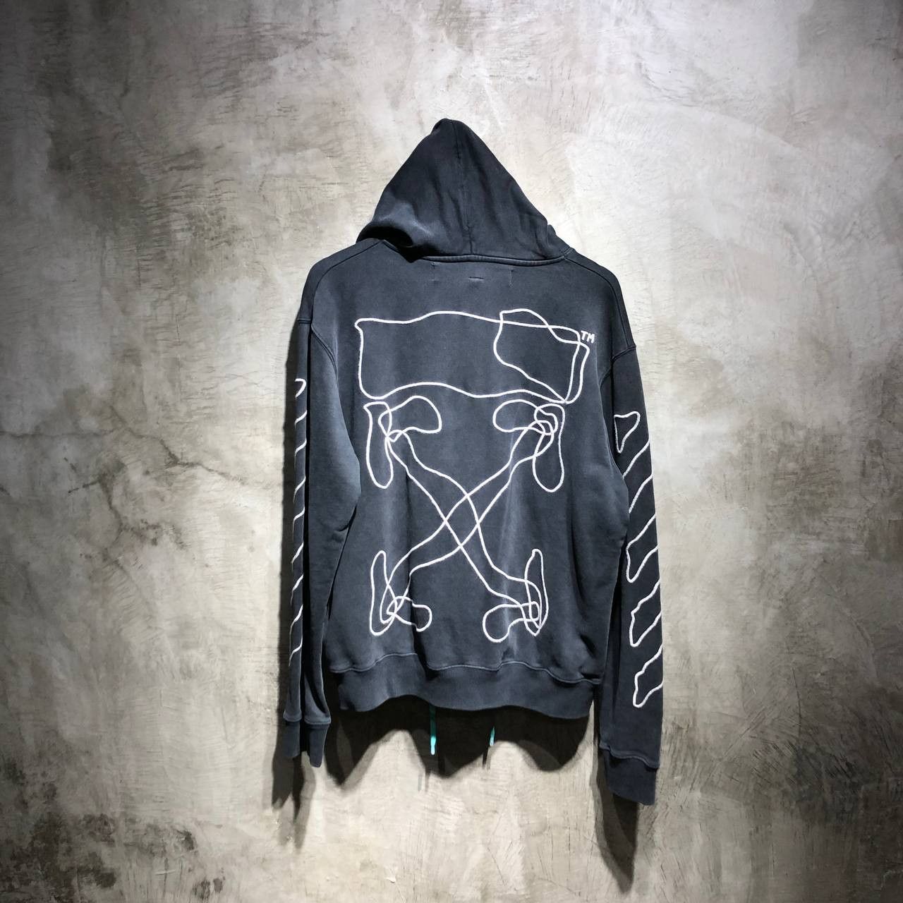 image of Off White Off-White Abstract Arrows Embroidered Hoodie in Washed Black, Men's (Size XL)