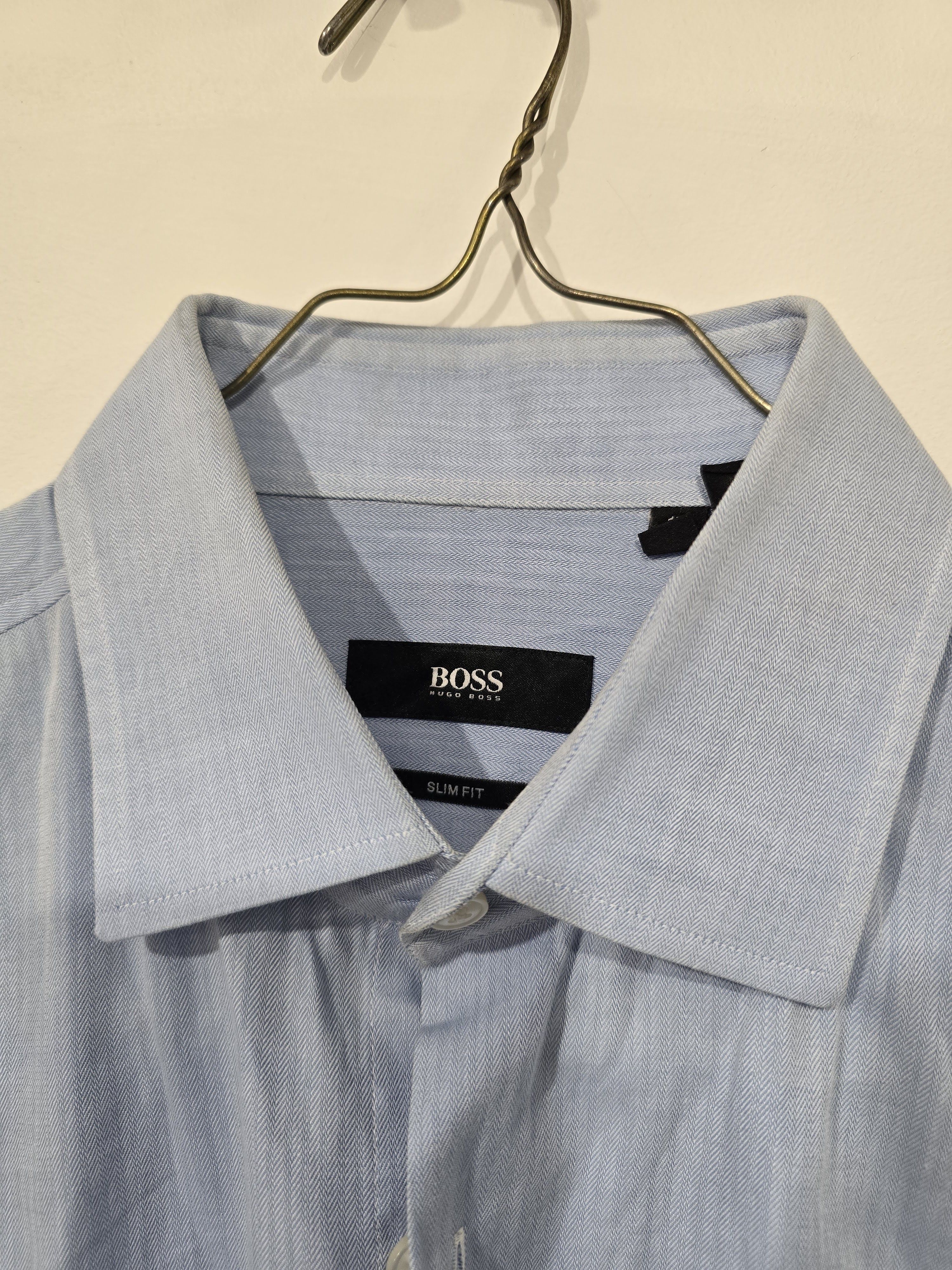 Hugo Boss Hugo Boss Light Blue Herringbone Dress Shirt Size US S / EU 44-46 / 1 - 2 Thumbnail