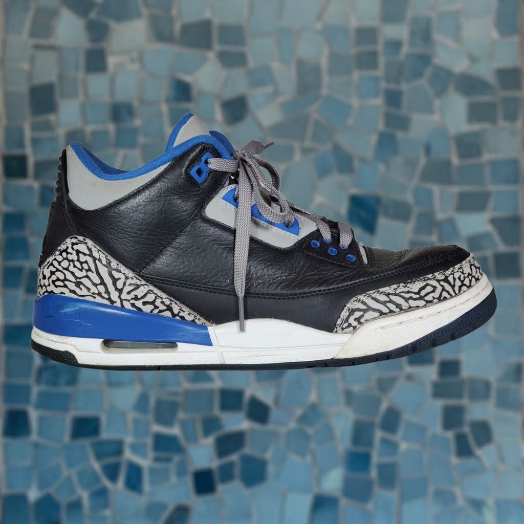 Jordan Brand Nike Air Jordan 3 Retro Black Sport Blue Wolf Gray 136064-007 Men’s US 9.5 Sneakers Size US 10 / EU 43 - 1 Thumbnail