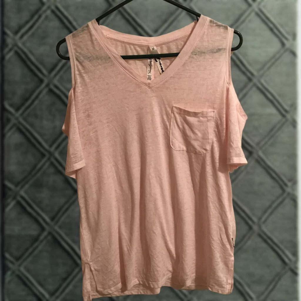 Vintage Seven Pink Cold Shoulder Shirt Top Size Medium Sheer Pocket Size M / US 6-8 / IT 42-44 - 1 Thumbnail