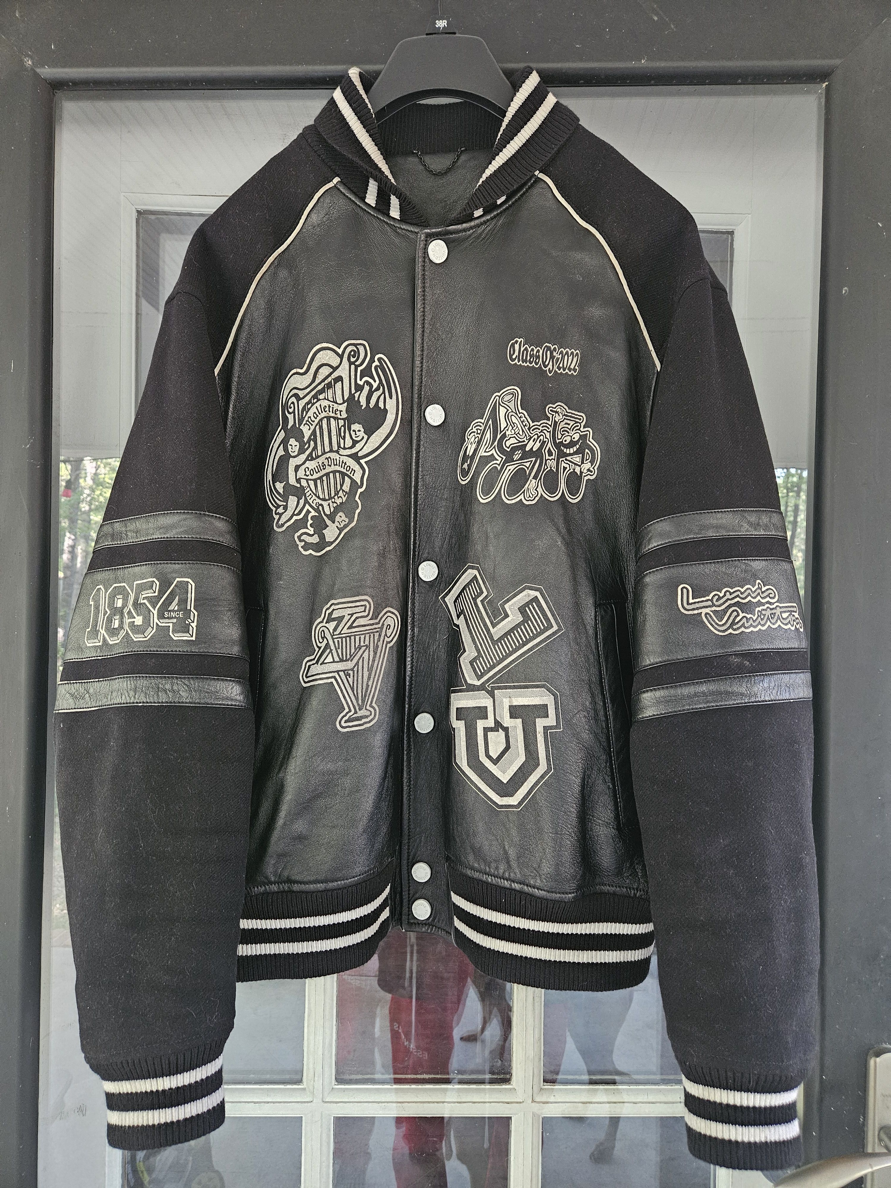 Louis Vuitton Black Musical Patch Leather Varsity Bomber Jacket Size US XXL / EU 58 / 5 - 1 Thumbnail