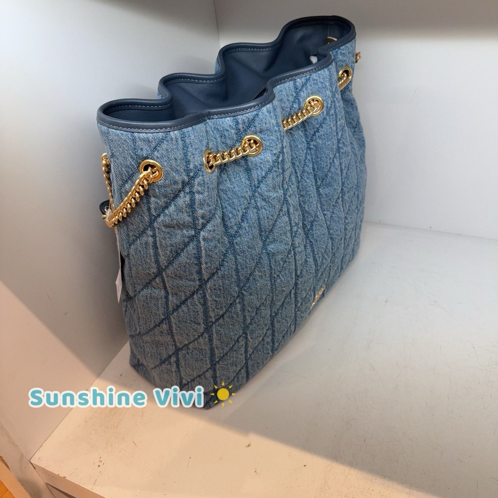 Coach NWT Coach Evelyn Large Shoulder Bag Cotton CDC01 Indigo Size ONE SIZE - 7 Thumbnail