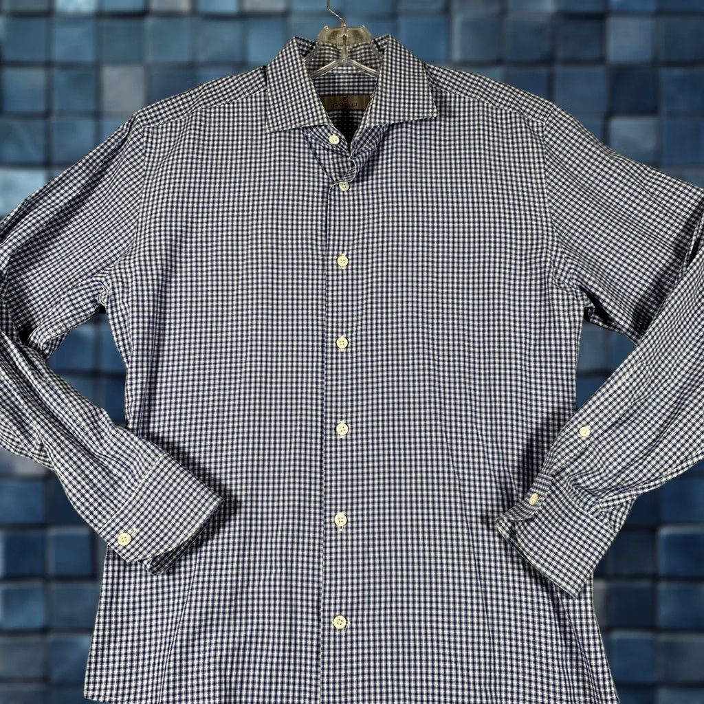 Canali Canali Dress Shirt Mens 16 Blue Gingham Long Sleeve Made In Italy Size 42R - 1 Thumbnail