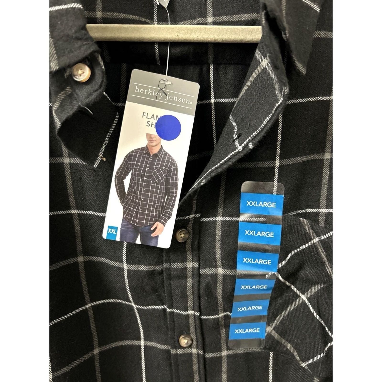 Vintage Berkley Jensen Flannel Shirt Mens 2XL Black Windowpane Plaid Button Down L/S NWT Size US XXL / EU 58 / 5 - 3 Thumbnail