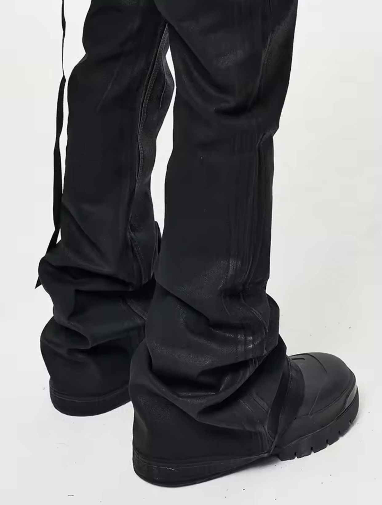 Japanese Brand × Jean Streetwear Wax Leather Stretch Hombre Baggy Flare Pants Size US 30 / EU 46 - 3 Thumbnail