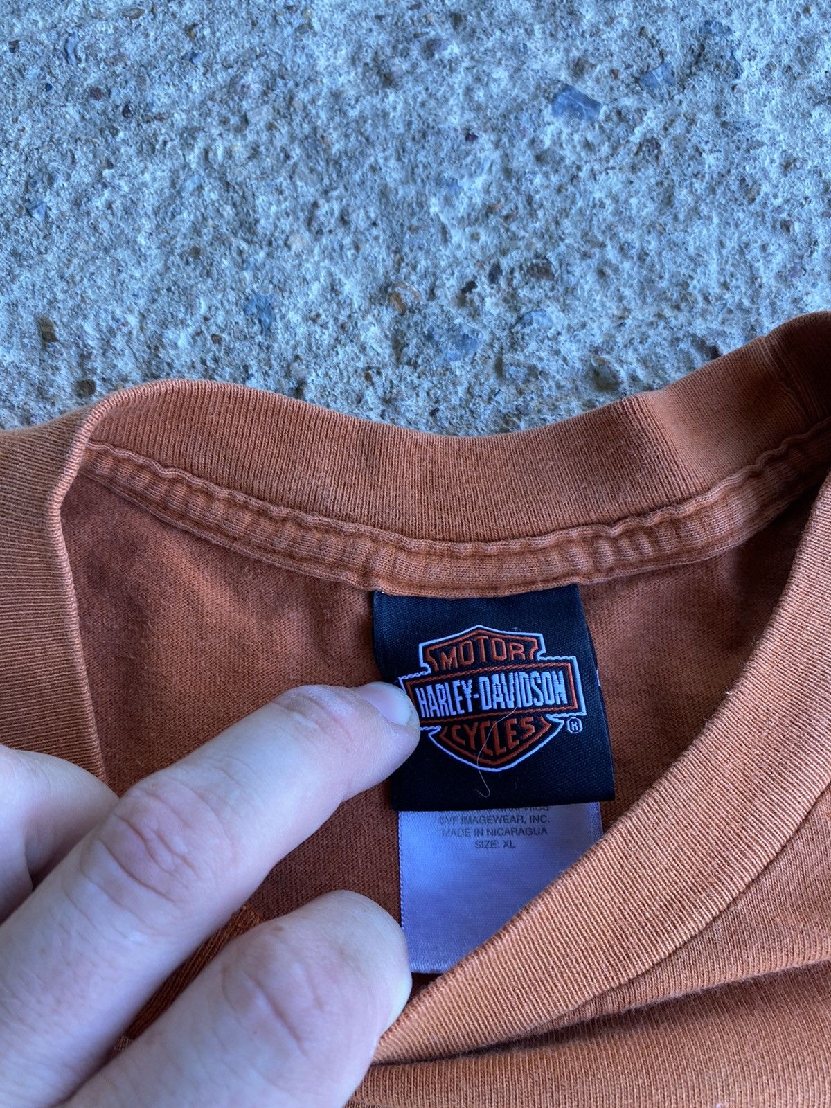 Harley Davidson × Vintage Vintage Y2K Harley Davidson Faded Orange Double Sided Shirt Size US XL / EU 56 / 4 - 3 Thumbnail