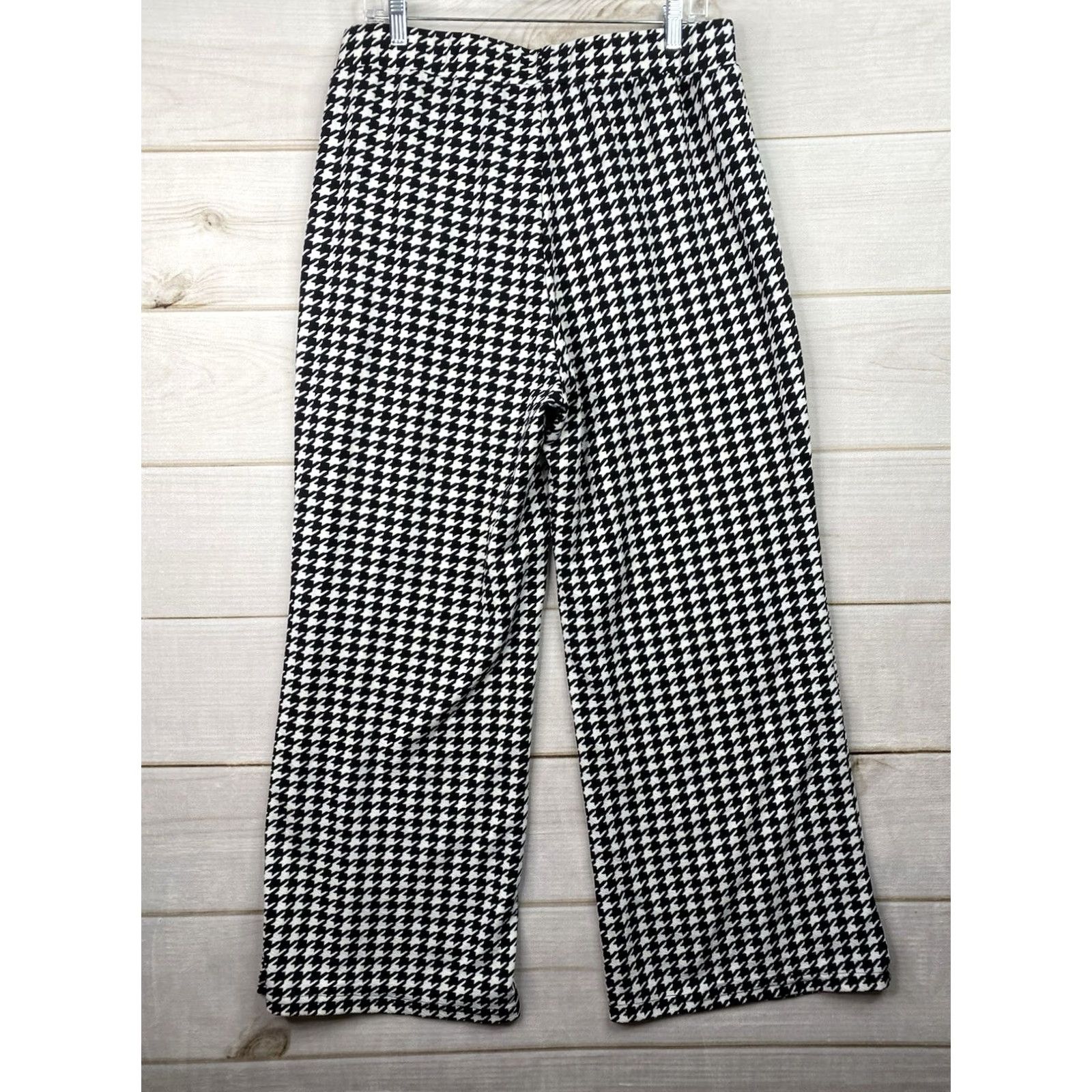 Vintage Womens Pants 2XL Houndstooth Wide-Leg High Rise Stretch Pull On Black Polyester Knit Dress Pants Womens 2XL Wide-Leg Houndstooth Modern City 90s Style Size 40" / US 18 - 5 Thumbnail