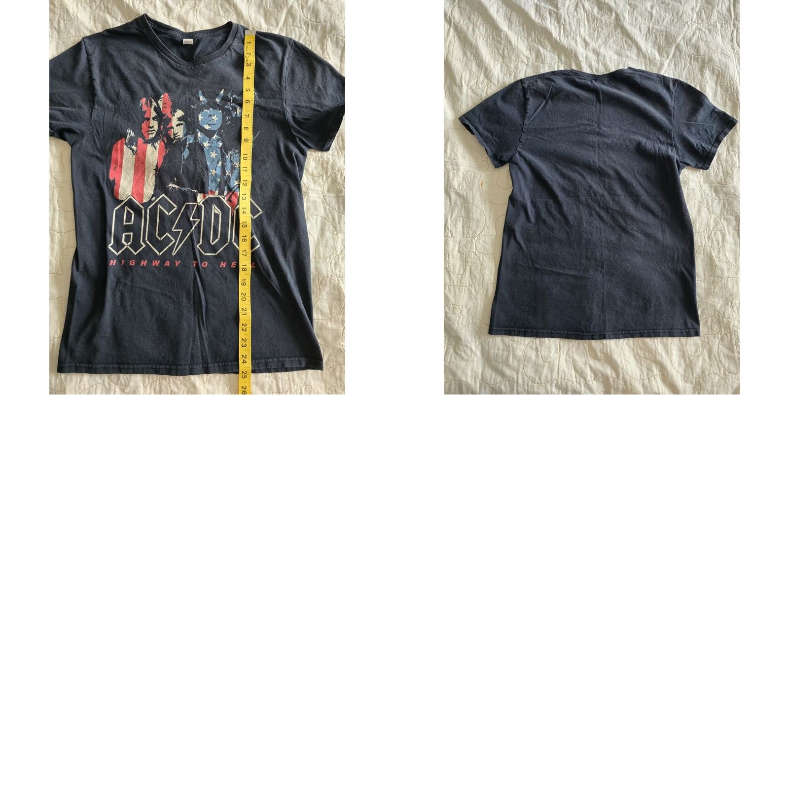 Fruit Of The Loom AC/DC black T-shirt Band Mens Small Crew Neck Short Sleeve Cotton American Flag 90s Theme Mens Size US S / EU 44-46 / 1 - 8 Thumbnail