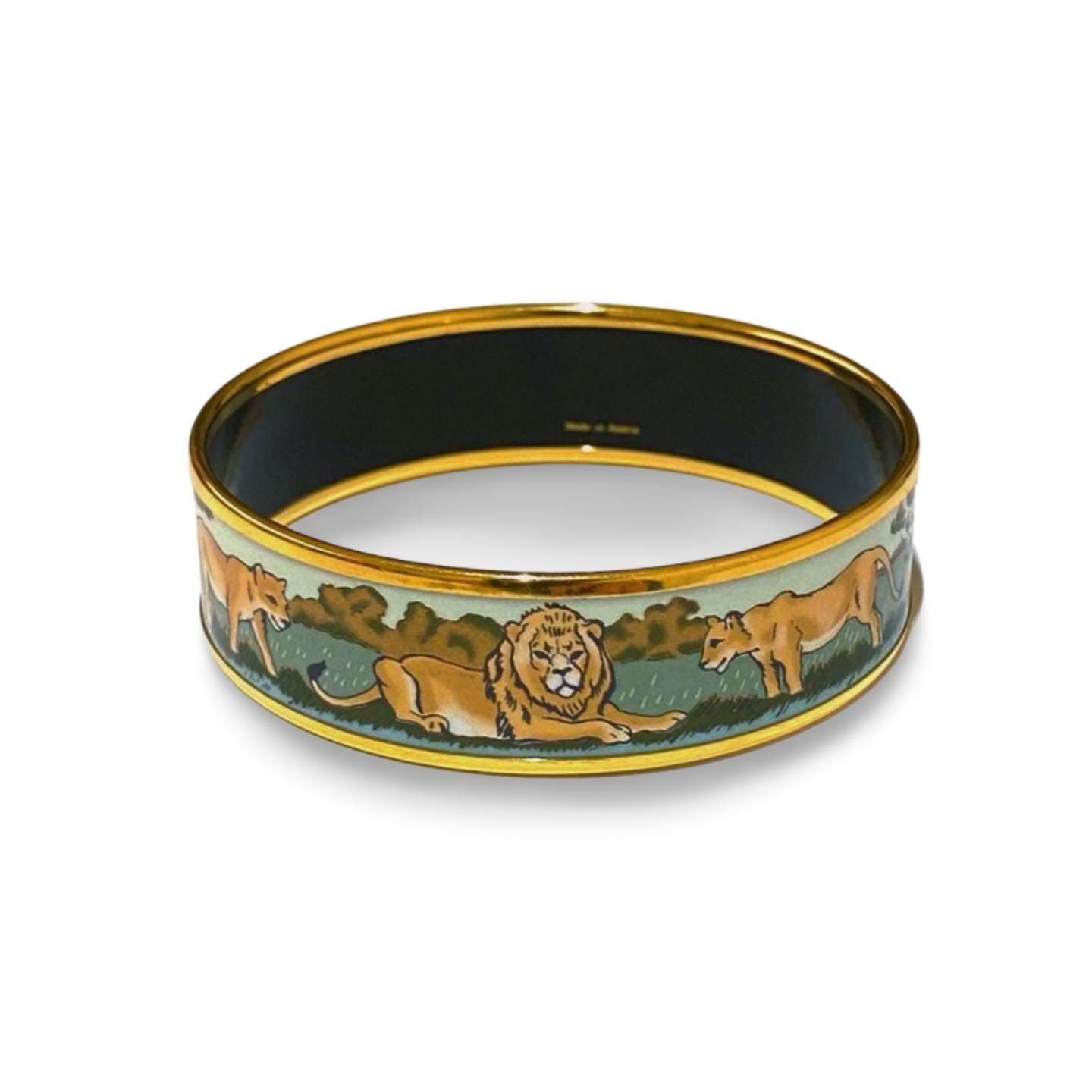 Hermes Vintage Hermes cloisonne enamel golden bangle with lions Size ONE SIZE - 1 Thumbnail