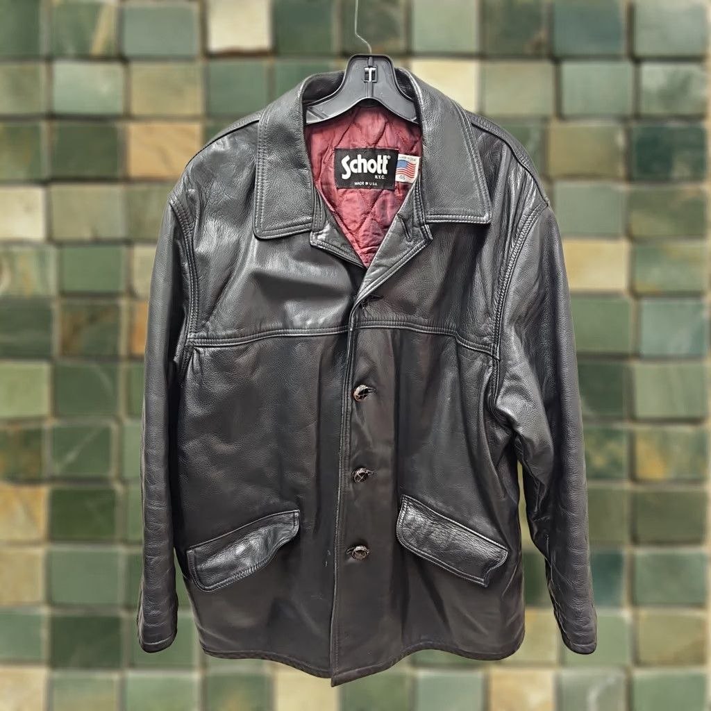 Schott VINTAGE Schott NYC 46 Black Leather Car Coat Jacket Men’s Long Overcoat Casual Formal Size US S / EU 44-46 / 1 - 1 Thumbnail