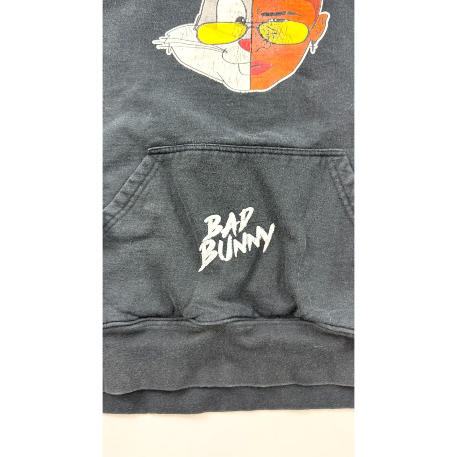 Vintage American Comfort Hoodie Sweatshirt Womens L Black Graphic Print 2 Face Bad Bunny Hooded Pullover with Pockets Size L / US 10 / IT 46 - 4 Thumbnail