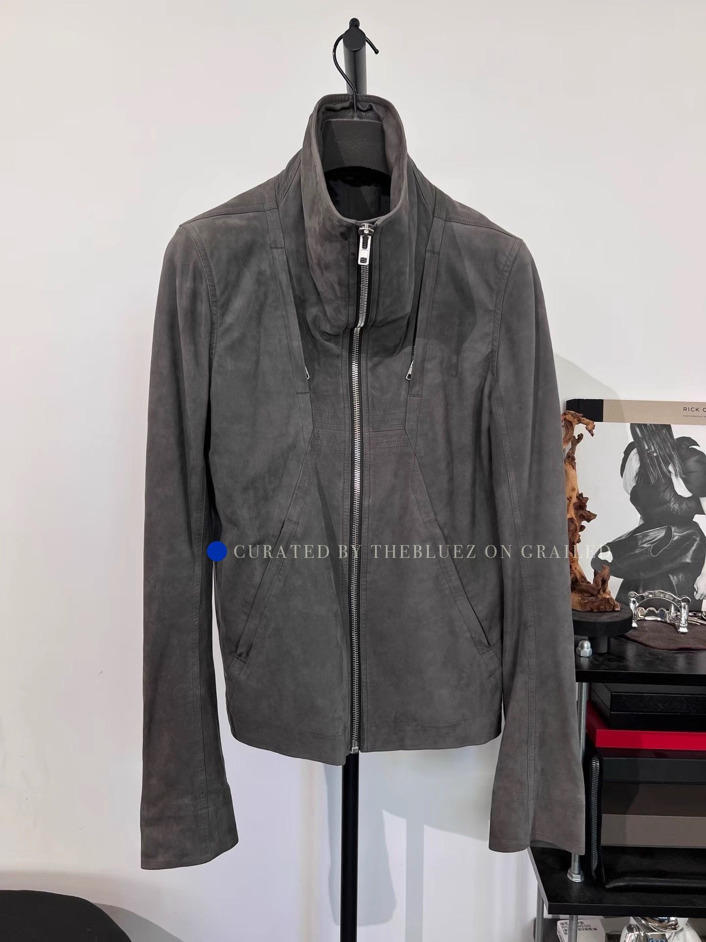Rick Owens Gray High-Collar Leather Jacket Size M Size US M / EU 48-50 / 2 - 1 Thumbnail