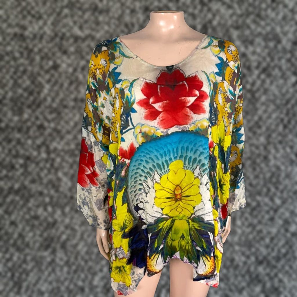 Johnny Was Johnny Was Women's Shirt Large Barra Floral Print Cupra Rayon Flutter Sleeve K10 Size L / US 10 / IT 46 - 1 Thumbnail
