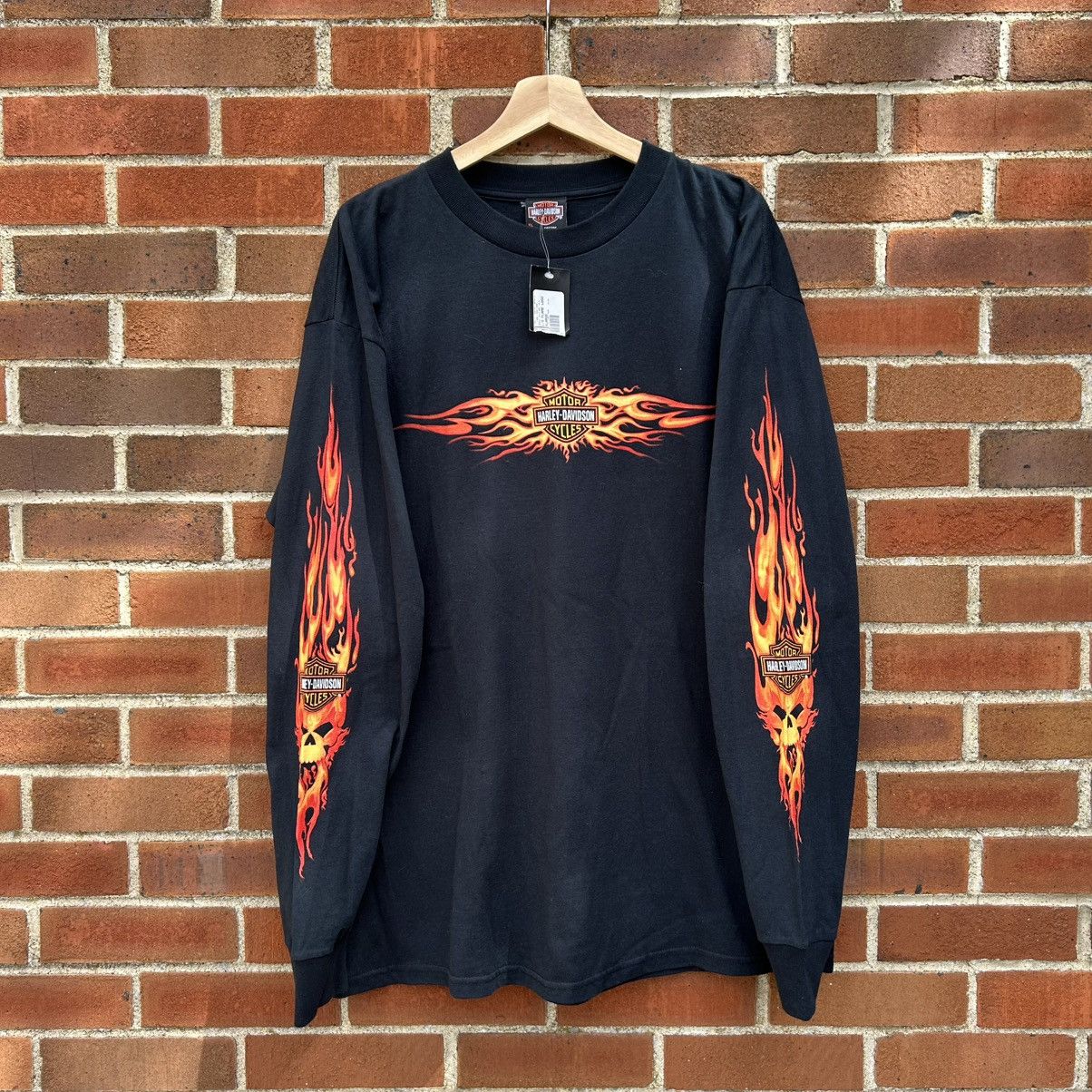 Harley Davidson XL deadstock harley davidson flame logo grunge skull sleeve Size US XL / EU 56 / 4 - 1 Thumbnail