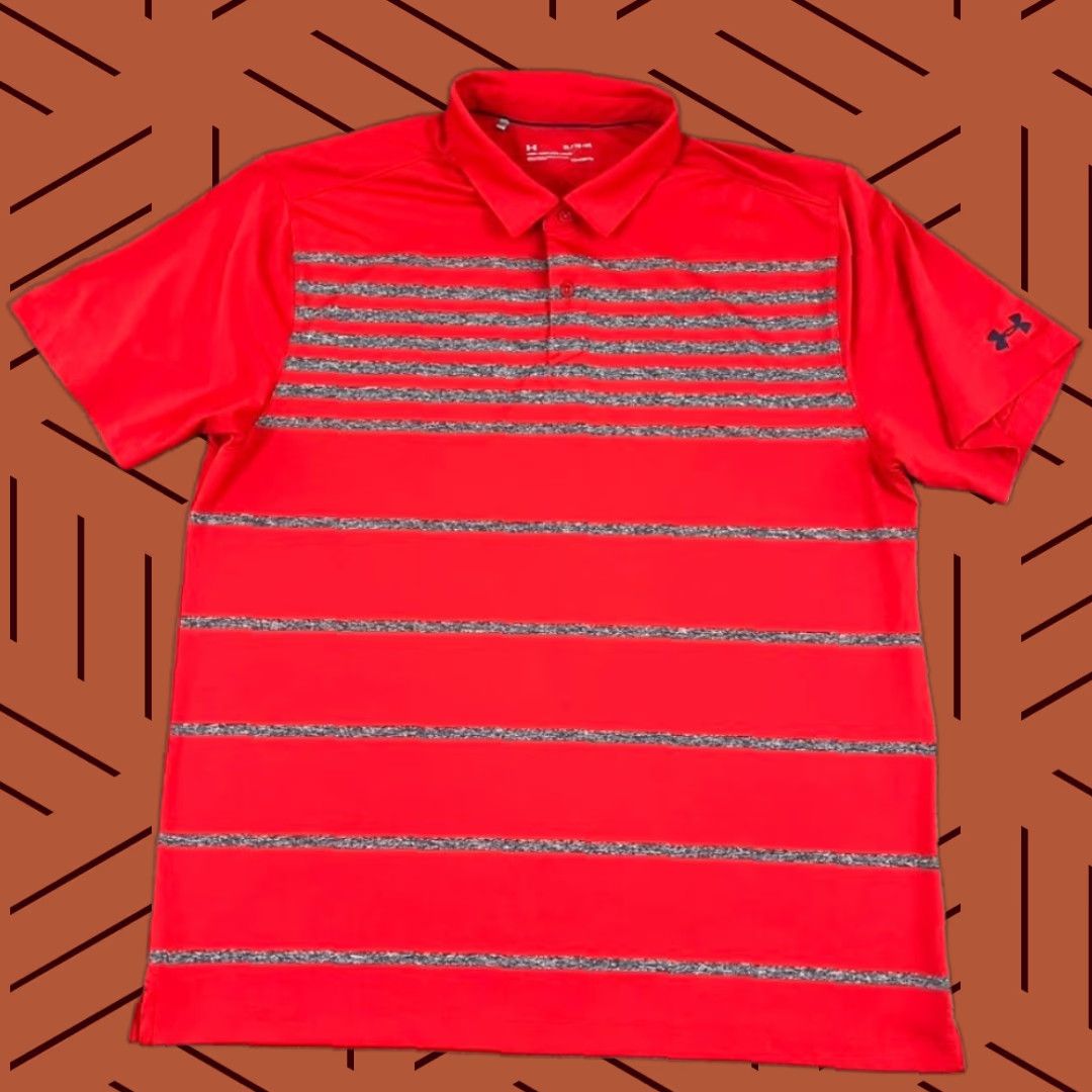 Under Armour Under Armour Polo Shirt Mens XL Red Gray Striped Heatgear Performance Golf Sport Size US XL / EU 56 / 4 - 1 Thumbnail