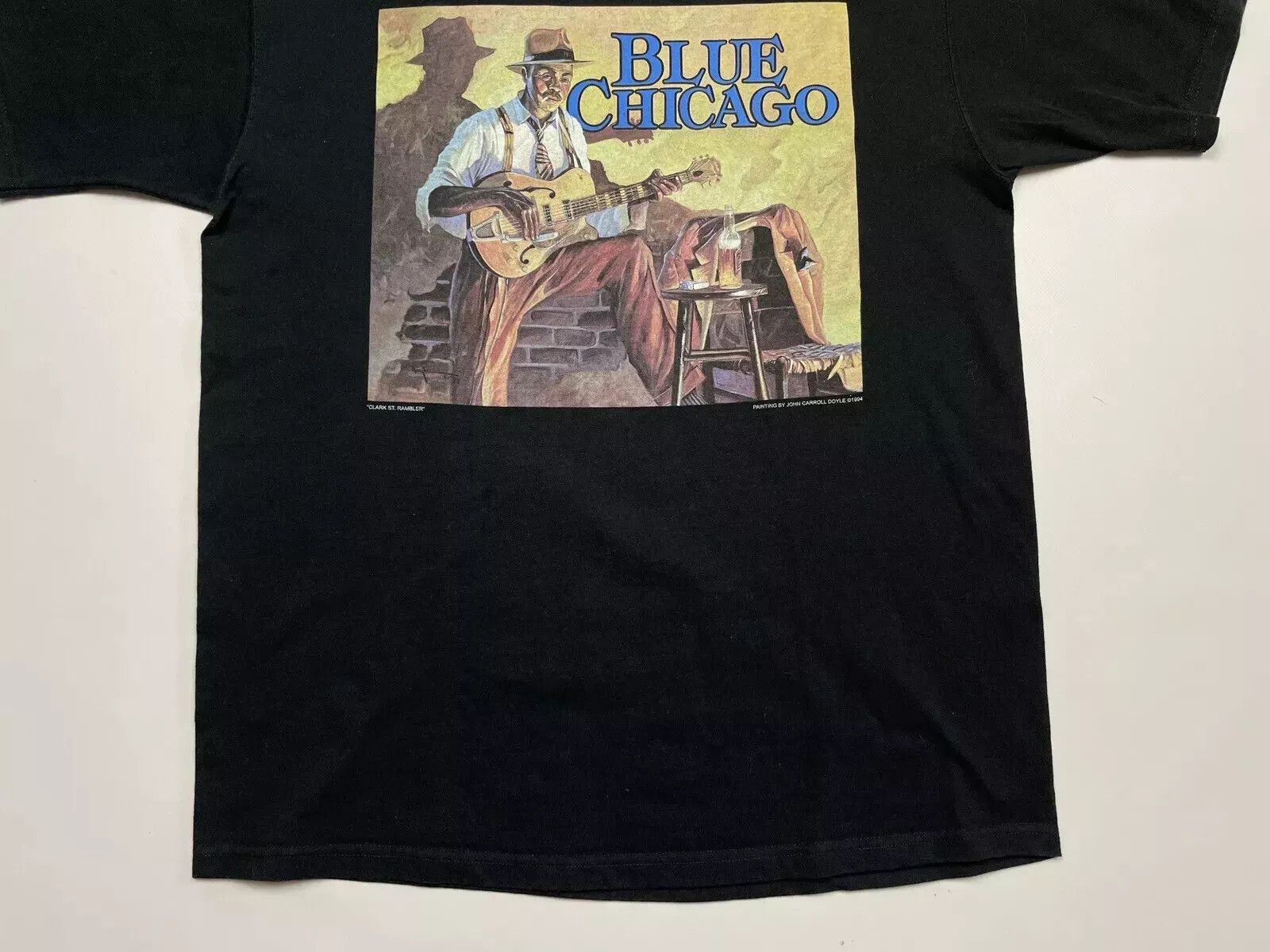 Fruit Of The Loom Vintage 1990s Blue Chicago Blues Jazz Shirt Carroll Doyle Size US L / EU 52-54 / 3 - 4 Thumbnail