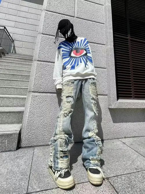 Designer × Vintage flared distressed damaged ripped jeans Size US 32 / EU 48 - 3 Thumbnail