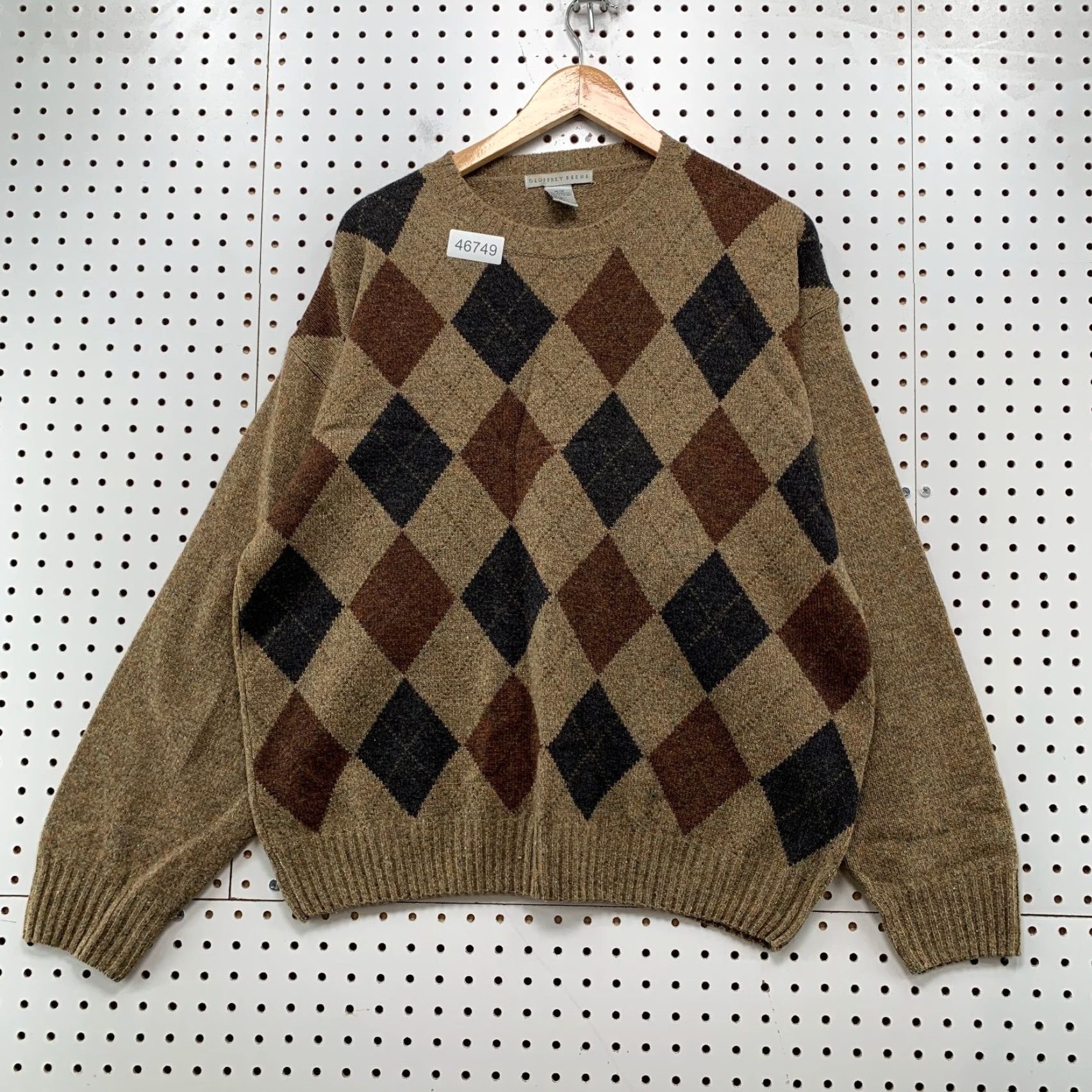 Geoffrey Beene VINTAGE Geoffrey Beene Argyle Wool Sweater Men M Brown Crewneck Pullover Knit Winter Fall Regular Size US M / EU 48-50 / 2 - 2 Thumbnail