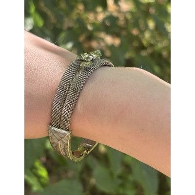 Vintage Silver Tone Mesh Flower Bracelet Vintage With A Fold Over Cl Size ONE SIZE - 2 Thumbnail