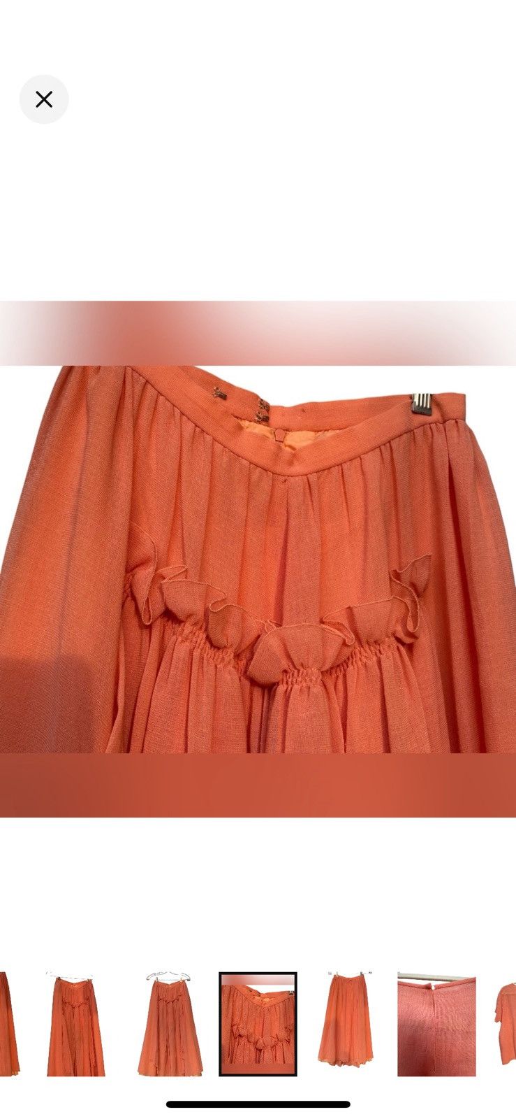 Chloe RARE 70’s VTG CHLOE LINEN CORAL SMOCKED RUFFLE SKIRT & TOP Size XS / US 0-2 / IT 36-38 - 11 Thumbnail