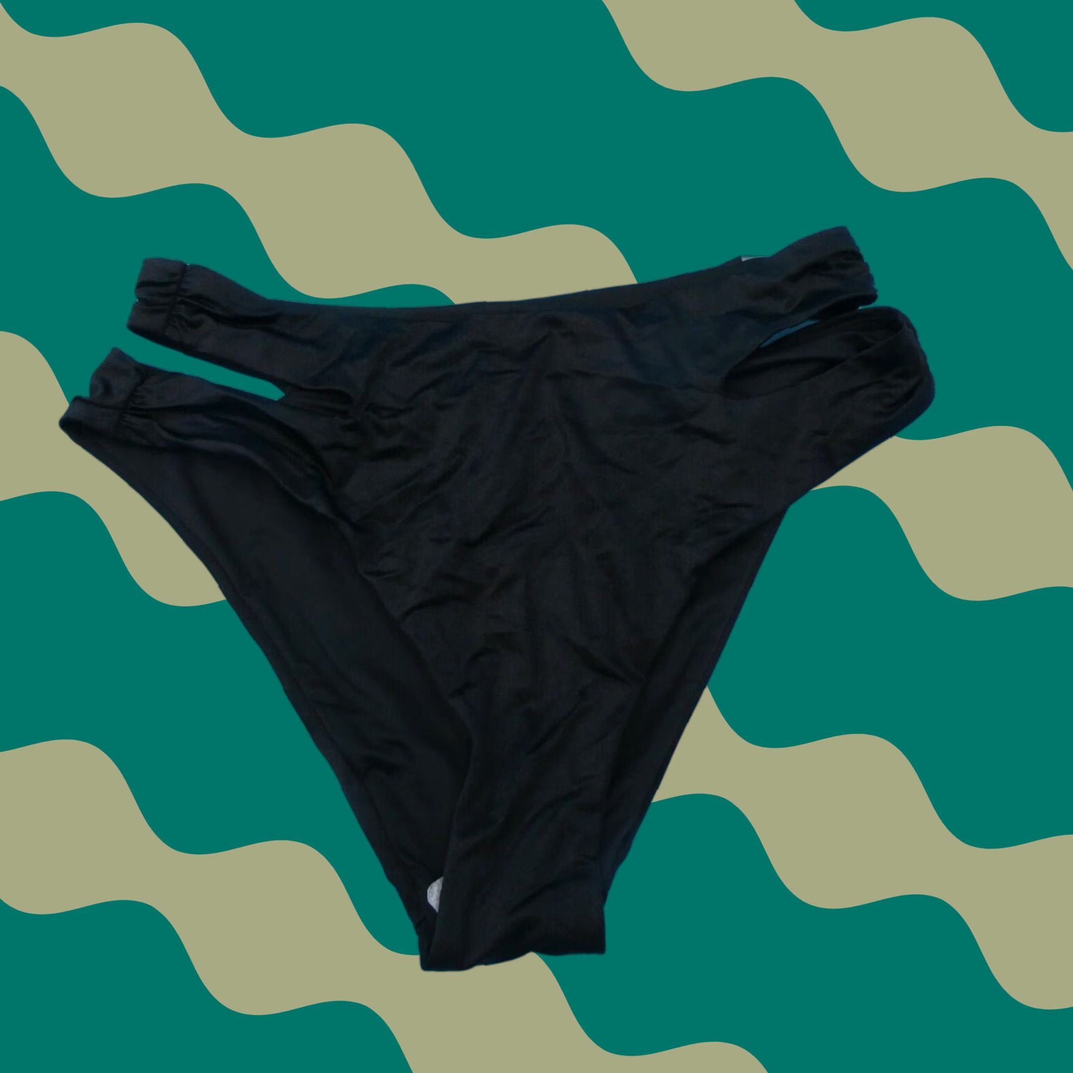Victorias Secret Bottom Large Black Double Strap Brazilian High Waist Bikini New