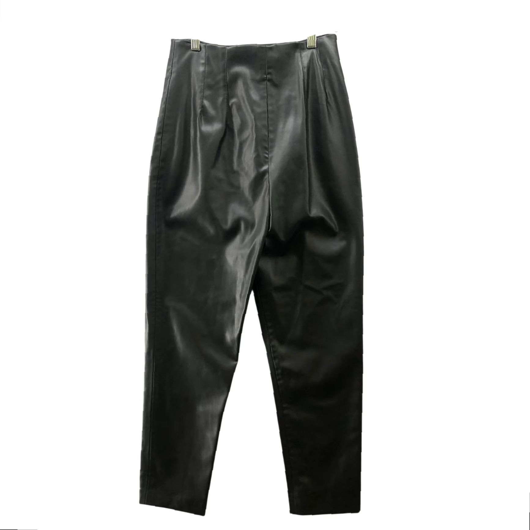 Zara Zara Womens S High Waisted Faux Leather Pants Black Tapered Leg Pleated Front Size 28" / US 6 / IT 42 - 2 Thumbnail