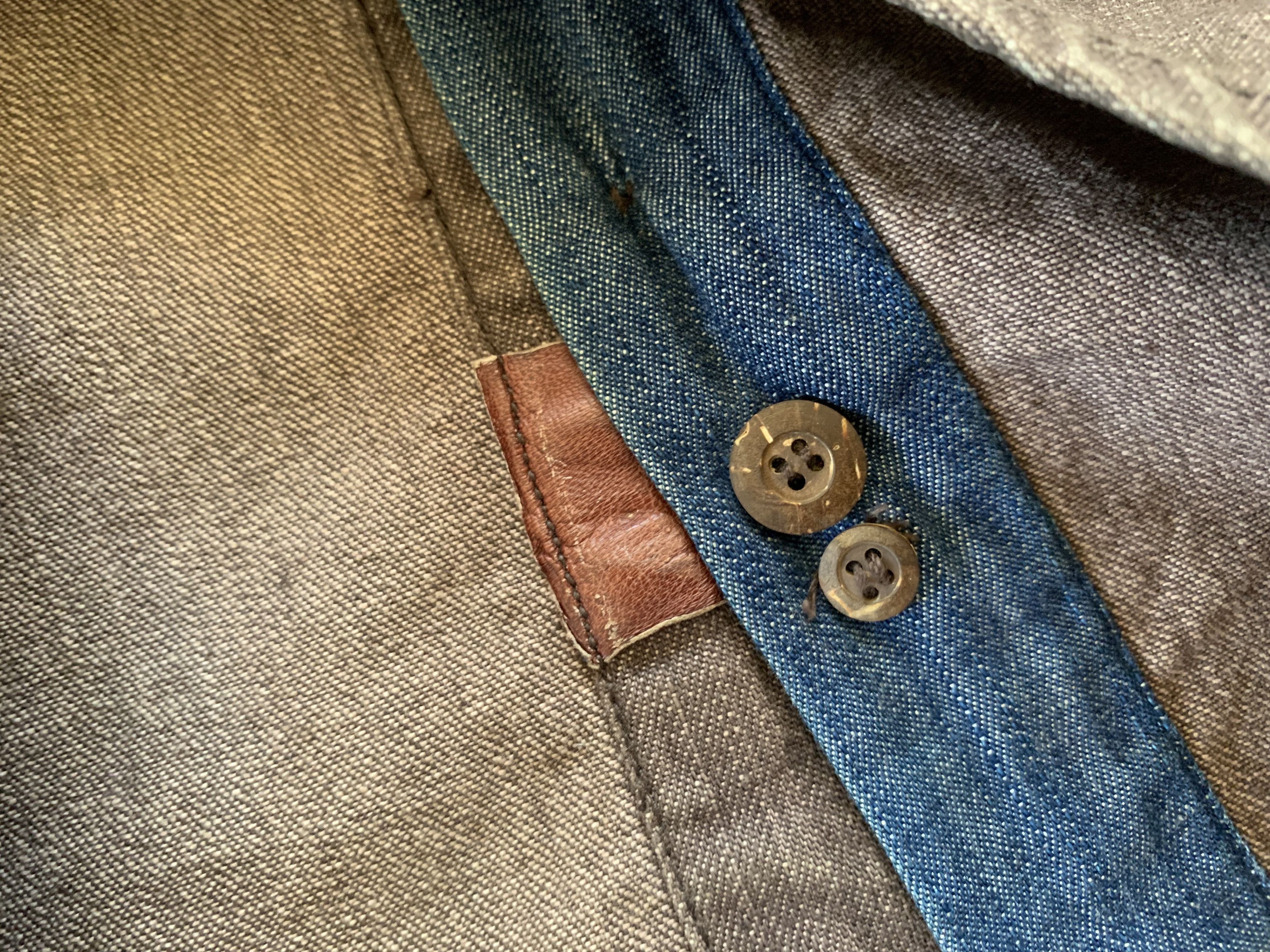 Japanese Brand Rare Vintage JNXD Leather Patched Denim Shirt Size US M / EU 48-50 / 2 - 11 Thumbnail