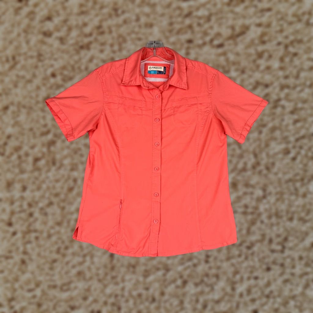 Vintage Magellan Shirt Women Small Pink Button Up Short Sleeve Pocket Poly Fish Hike Size S / US 4 / IT 40 - 1 Thumbnail