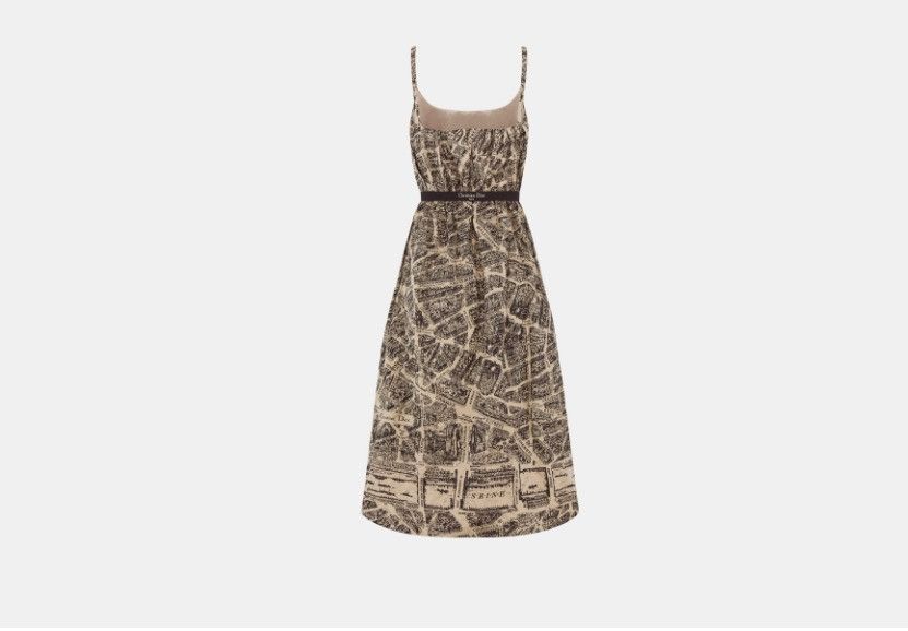 Dior o1w1db10425 351R57A Midi Dress in Black & Beige Size L / US 10 / IT 46 - 2 Thumbnail