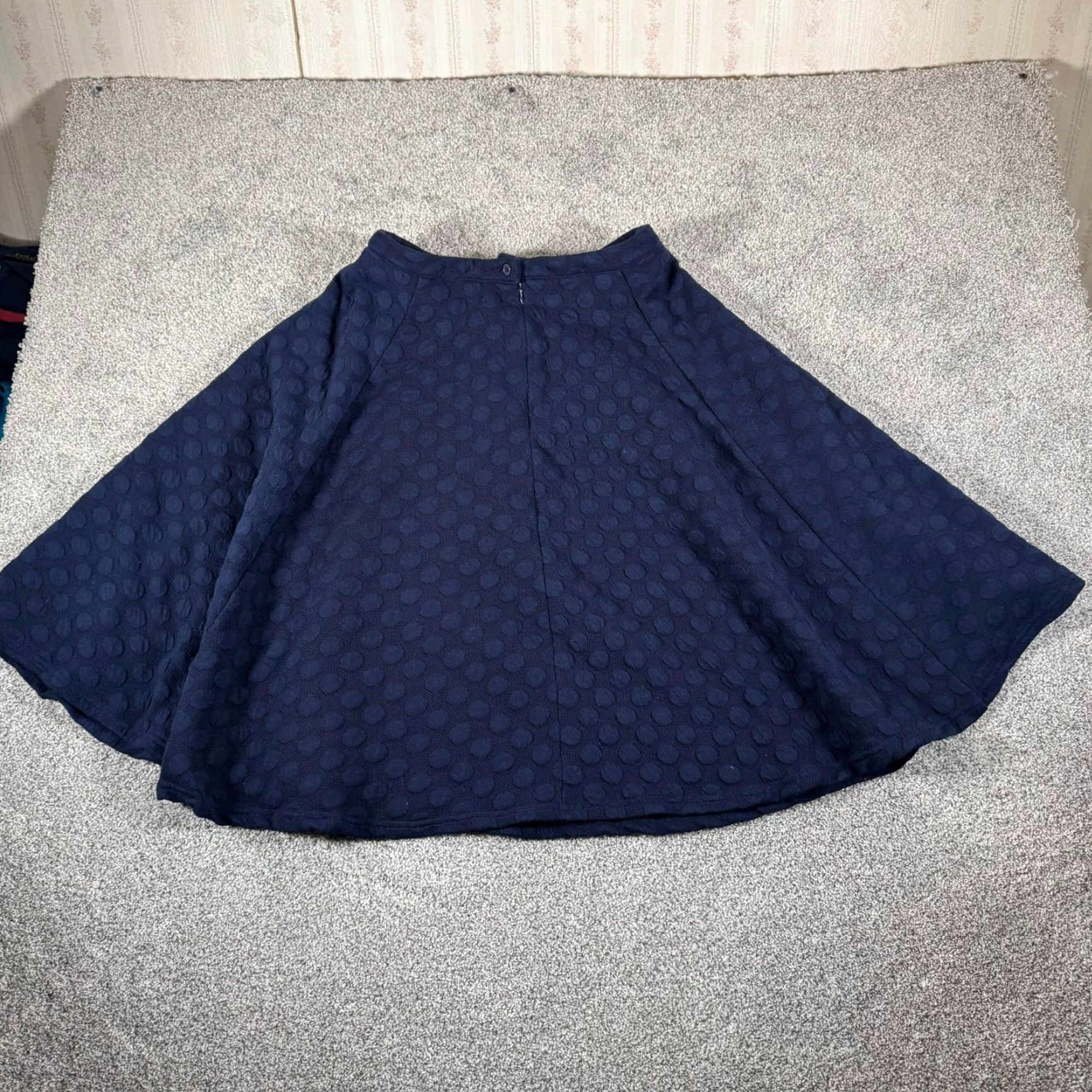 Vintage JOA Skirt Size Medium Skater Polka Dot Classic Modest Textured Chic Retro Twee Skirt Long Womens M Blue Polyester Spandex Size 32" / US 10 / IT 46 - 2 Thumbnail