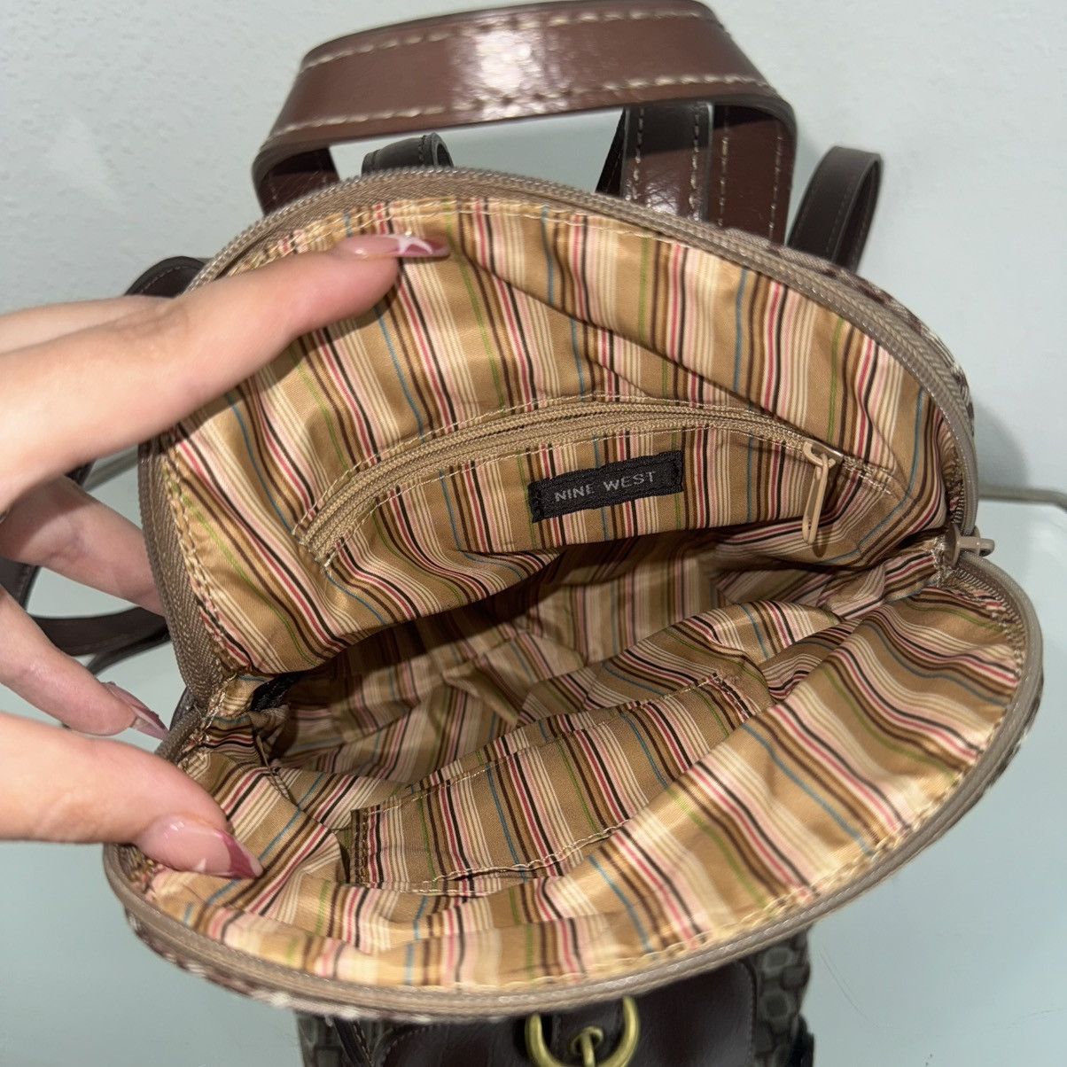 Nine West NINE WEST Vintage Brown Canvas Faux Leather Mini Backpack Size ONE SIZE - 8 Thumbnail