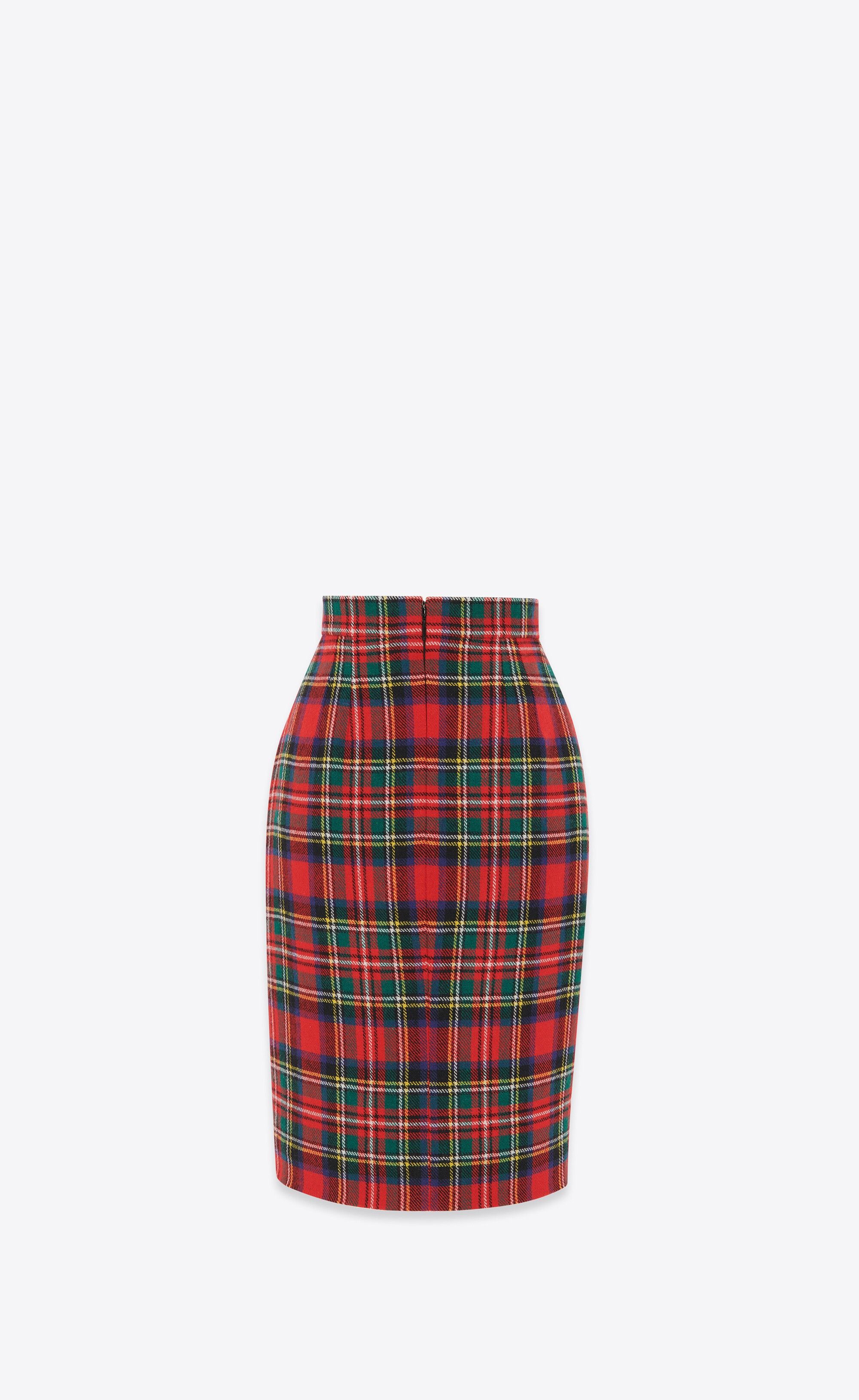 Saint Laurent Paris o1la1rc1a0425 763685 Pencil Skirt in Tartan in Multicolor Size 27" / US 4 / IT 40 - 2 Thumbnail