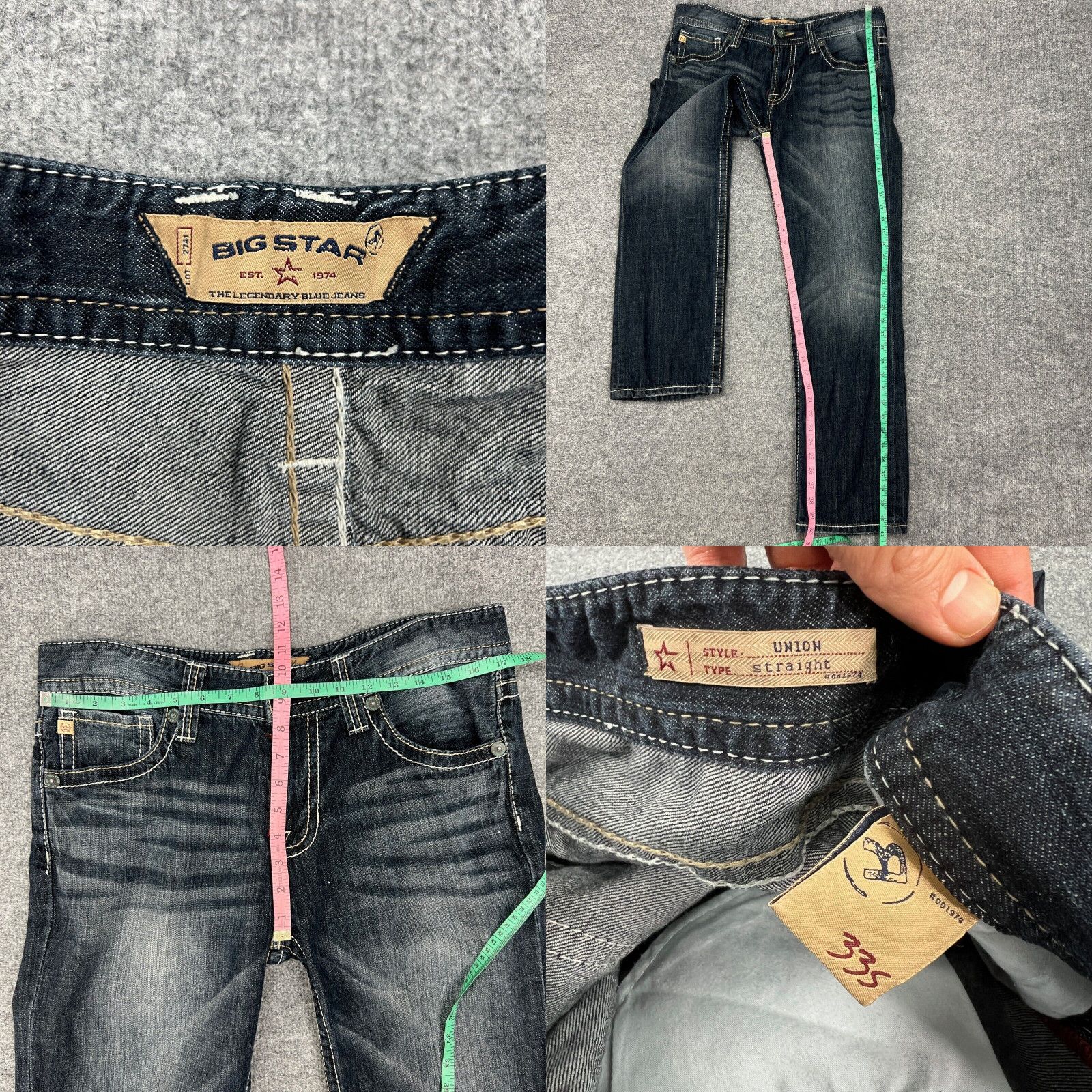 Vintage Big Star Jeans Mens 33 Dark Wash Union Straight Stretch Cotton ...