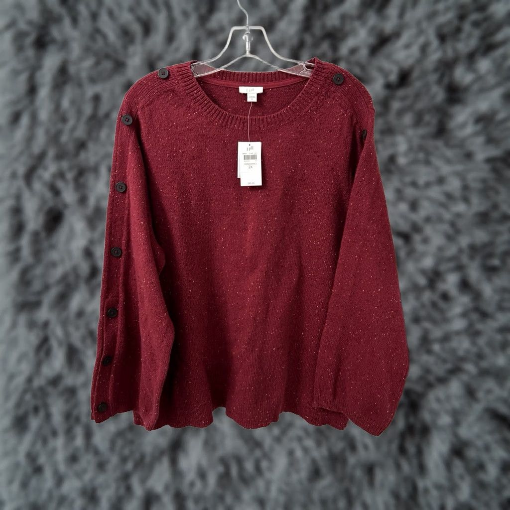 Vintage VINTAGE J Jill Sweater Womens 2X Red Tweed Knit Button Sleeve Cotton L/S NWT 9 MSRP Size XXL / US 16-18 / IT 52-54 - 1 Thumbnail