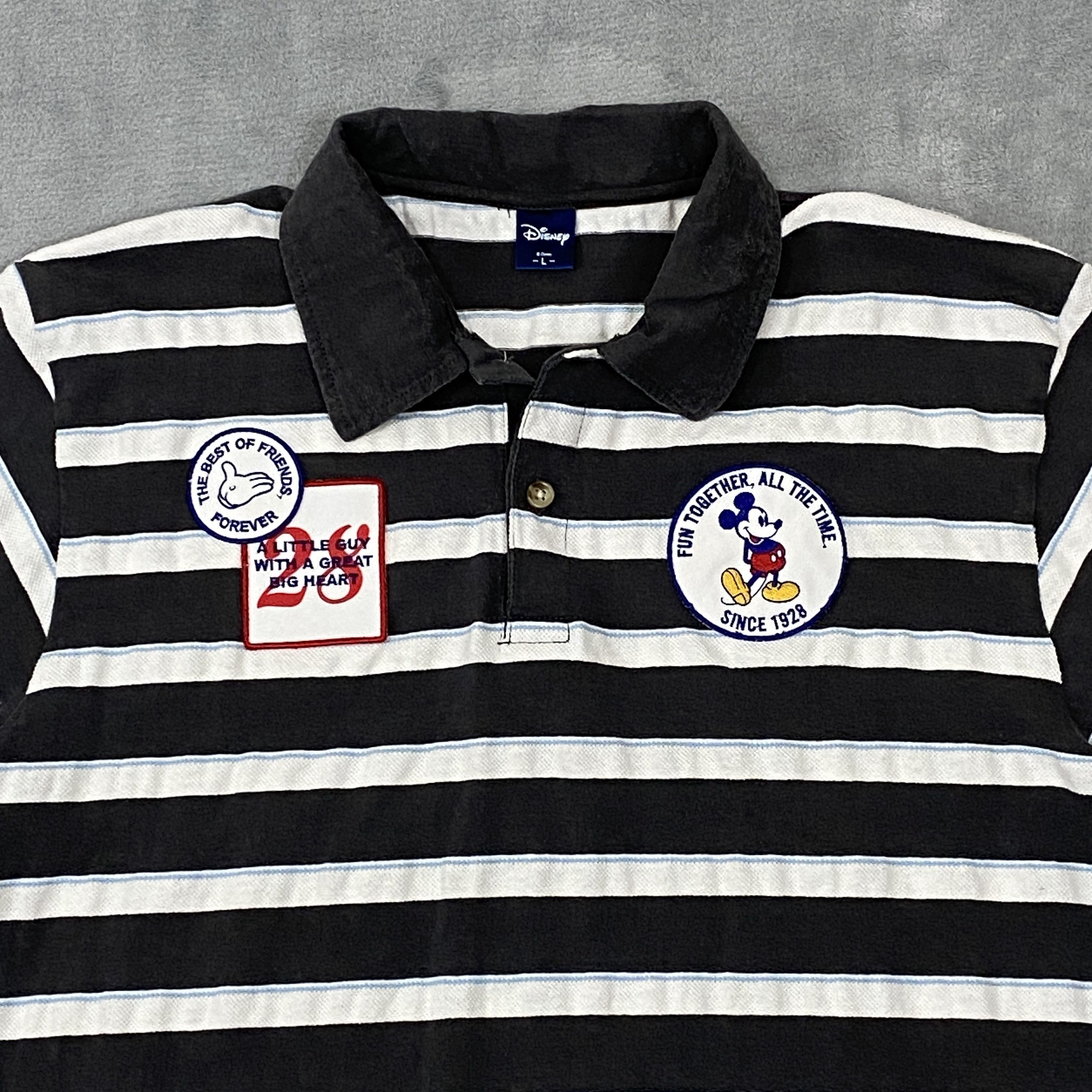 Disney × Vintage MICKEY MOUSE Since 1928 Polo Large Striped Short Sleeve Size US L / EU 52-54 / 3 - 4 Thumbnail
