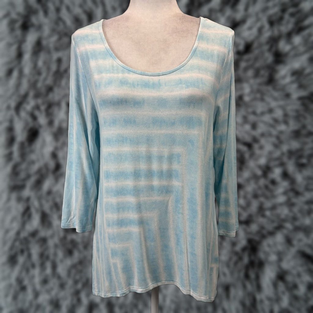 Vintage VINTAGE Chicos Tie Dye Tunic Shirt Womens Medium Blue White Stretch 3/4 Sleeve Size M / US 6-8 / IT 42-44 - 1 Thumbnail