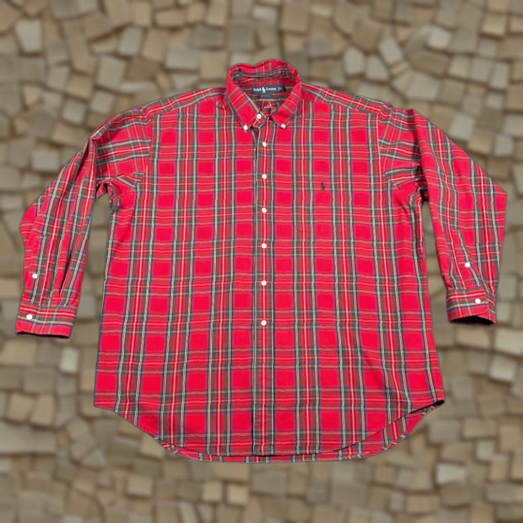 Ralph Lauren VINTAGE Ralph Lauren Shirt Adult LARGE Red Plaid Pony Big Oversize Preppy 90s Size US XL / EU 56 / 4 - 1 Thumbnail