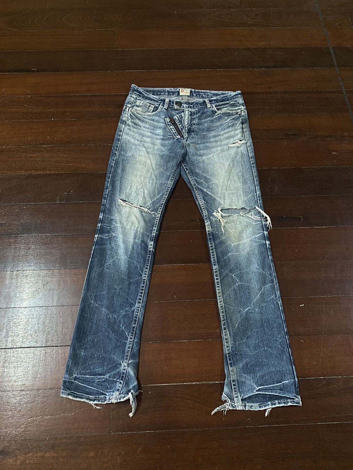 image of Avant Garde x Distressed Denim Amazing Fire Ozz First Pin Ball Hype Design Distressed in Blue (Size