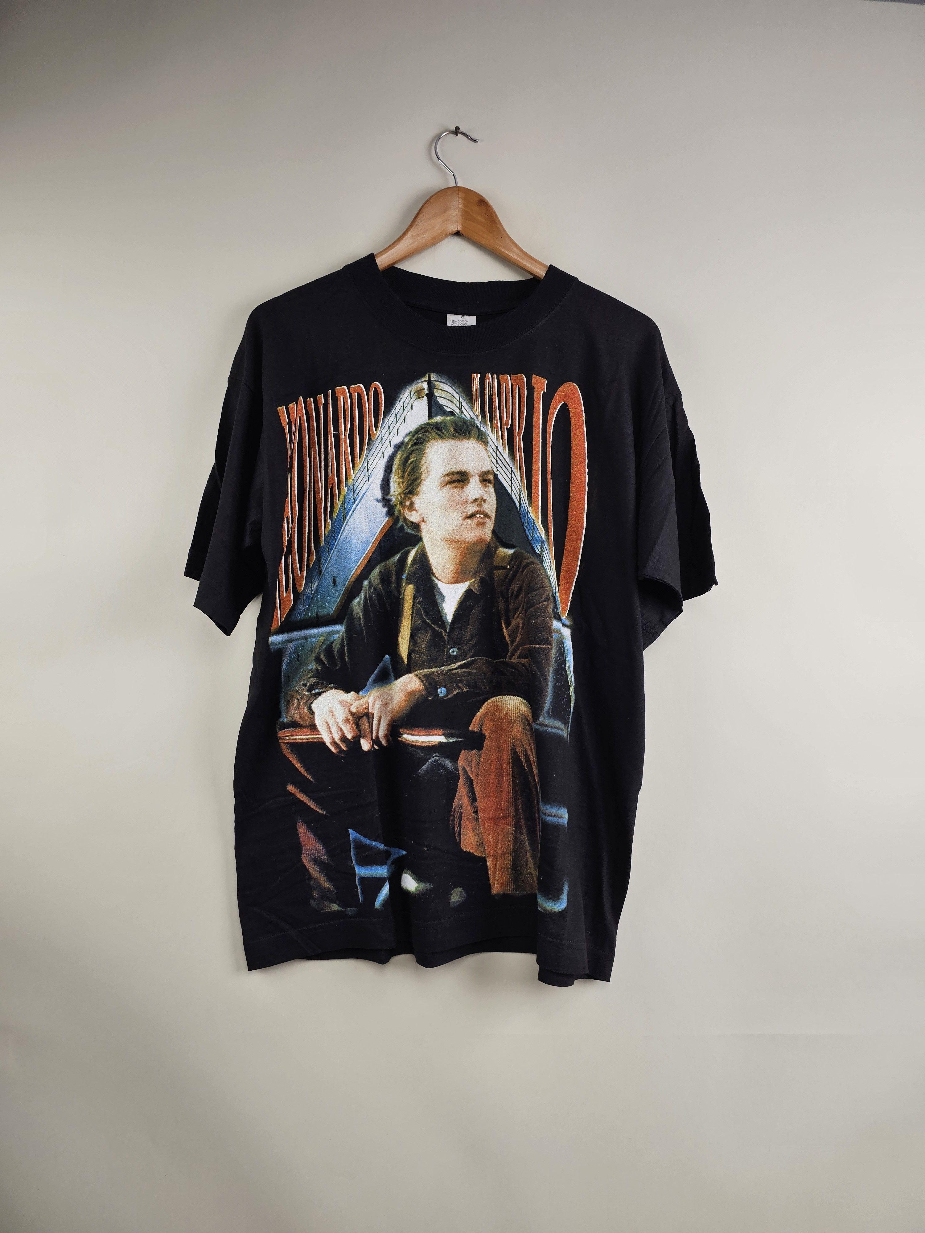 image of Band Tees x Movie 90's Leonardo Dicaprio Titanic Movie Tee Full Print in Black, Men's (Size XL)